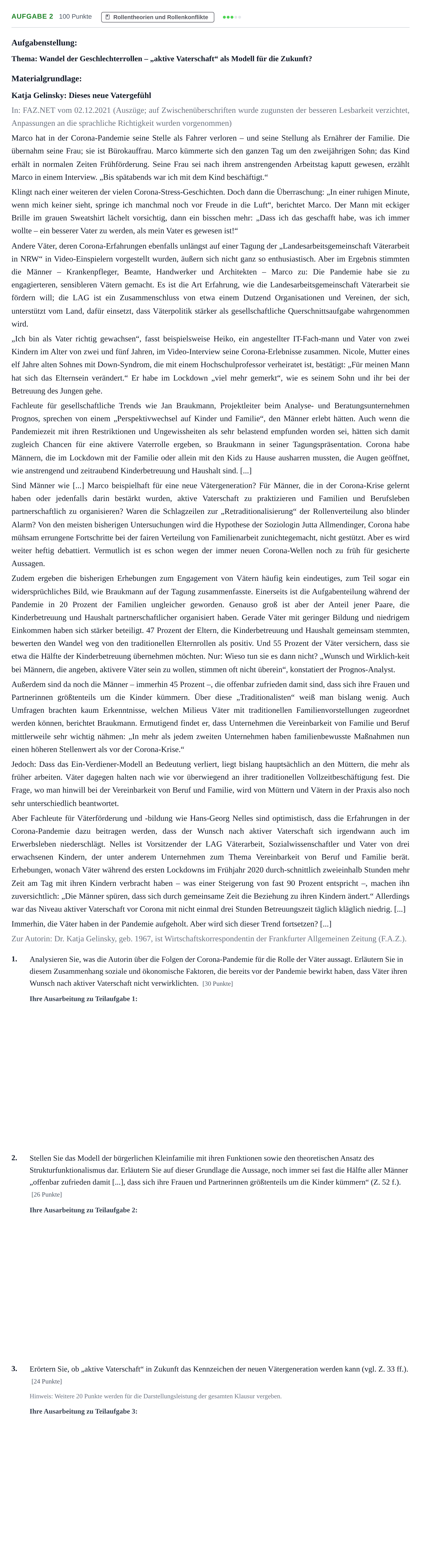 Aufgabenstellung: Aufgabe 2 · Abitur NRW Soziologie GK · Haupttermin · Weiterbildungskolleg 2023