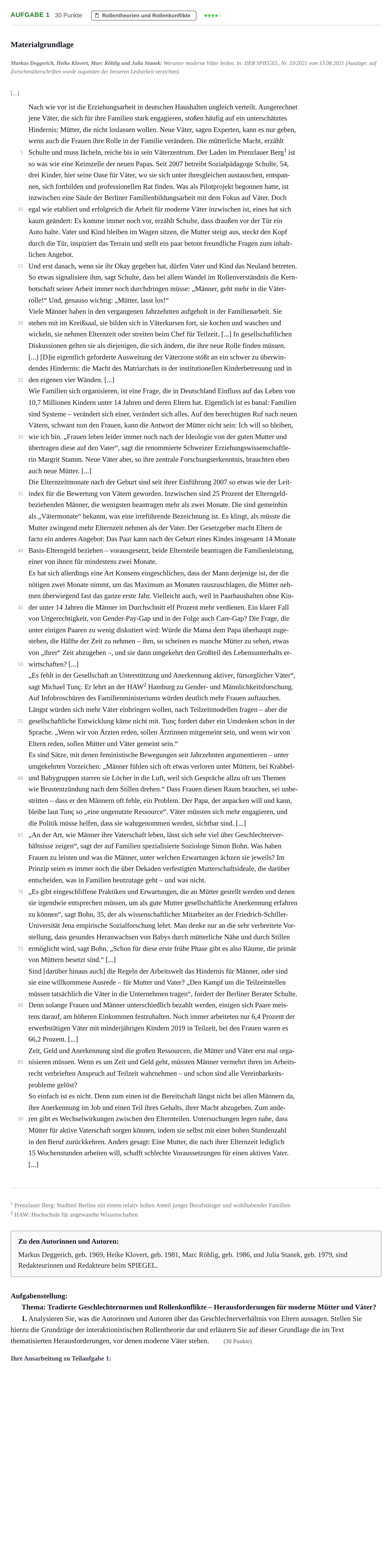 Aufgabenstellung: Aufgabe 1 - Rollentheorien und Rollenkonflikte · Abitur NRW Soziologie LK · Haupttermin · Weiterbildungskolleg 2023