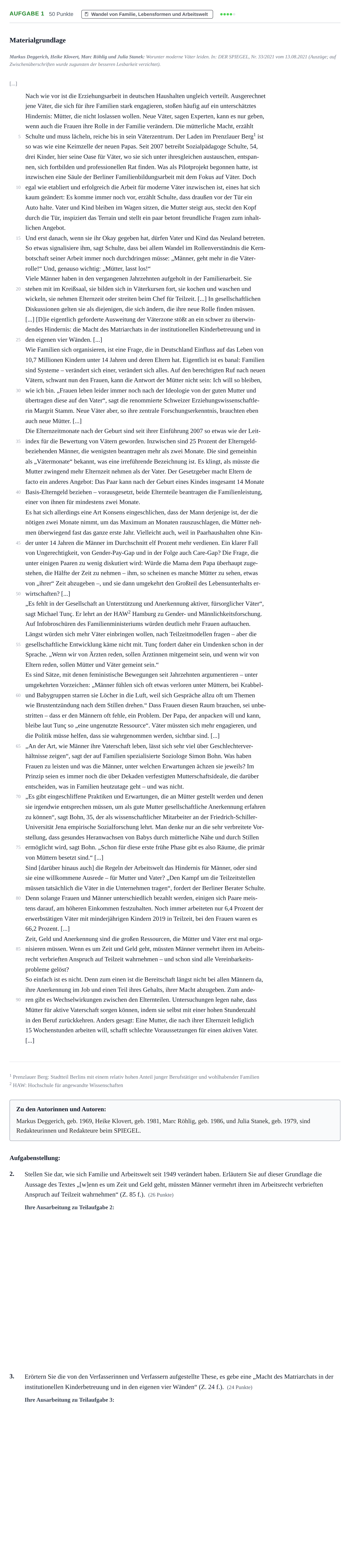 Aufgabenstellung: Aufgabe 1 - Wandel von Familie, Lebensformen und… · Abitur NRW Soziologie LK · Haupttermin · Weiterbildungskolleg 2023
