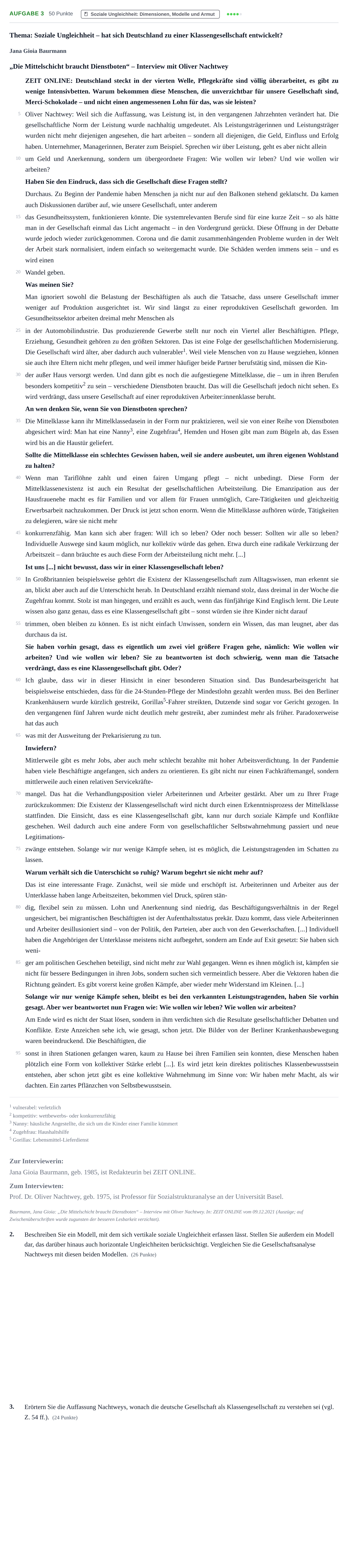Aufgabenstellung: Aufgabe 3 - Soziale Ungleichheit: Dimensionen, Mo… · Abitur NRW Soziologie LK · Haupttermin · Weiterbildungskolleg 2023