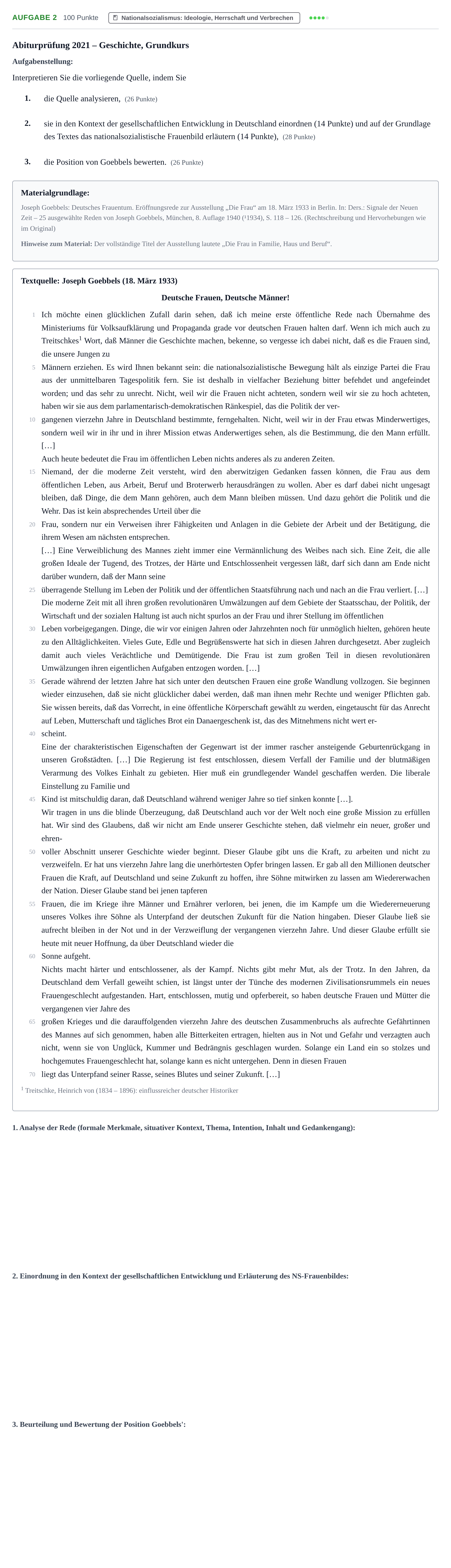 Aufgabenstellung: Aufgabe 2 · Abitur NRW Geschichte GK · Nachtermin 2021