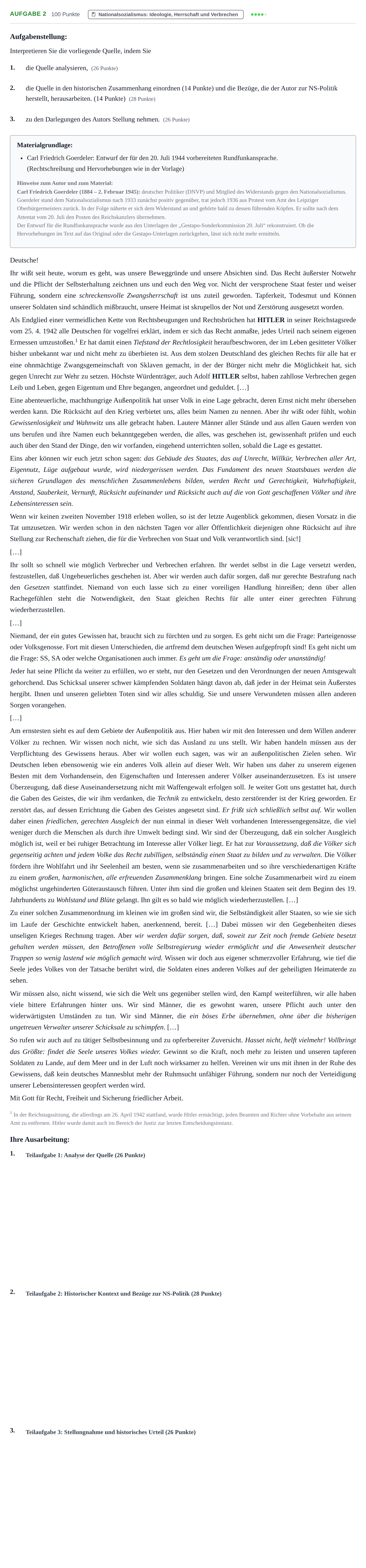 Aufgabenstellung: Aufgabe 2 · Abitur NRW Geschichte LK · Haupttermin 2021