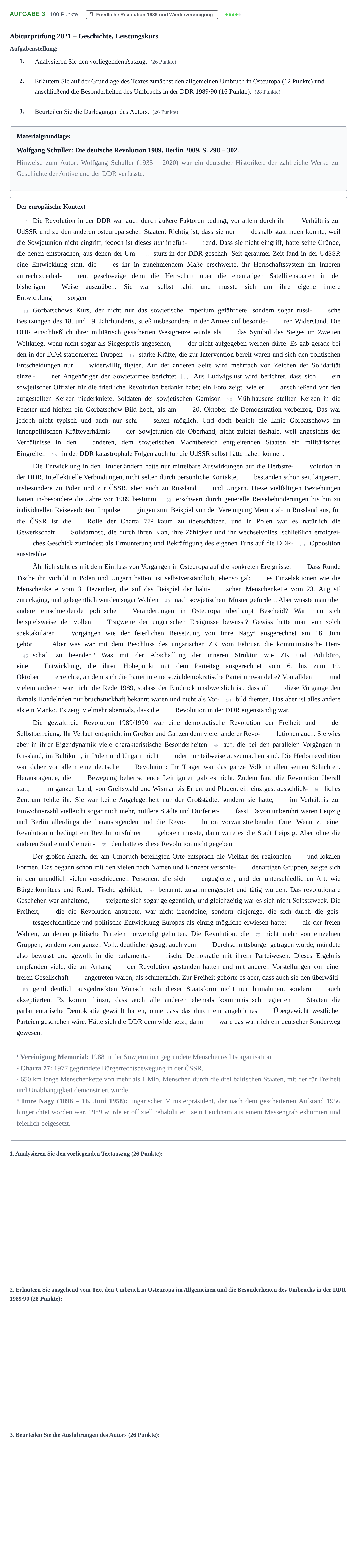 Aufgabenstellung: Aufgabe 3 · Abitur NRW Geschichte LK · Haupttermin 2021