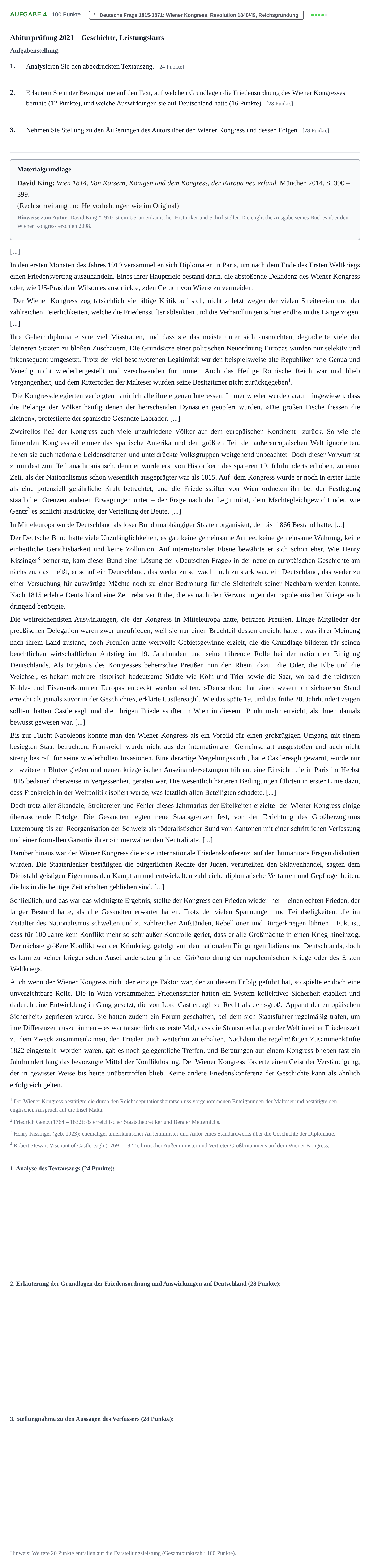 Aufgabenstellung: Aufgabe 4 · Abitur NRW Geschichte LK · Haupttermin 2021