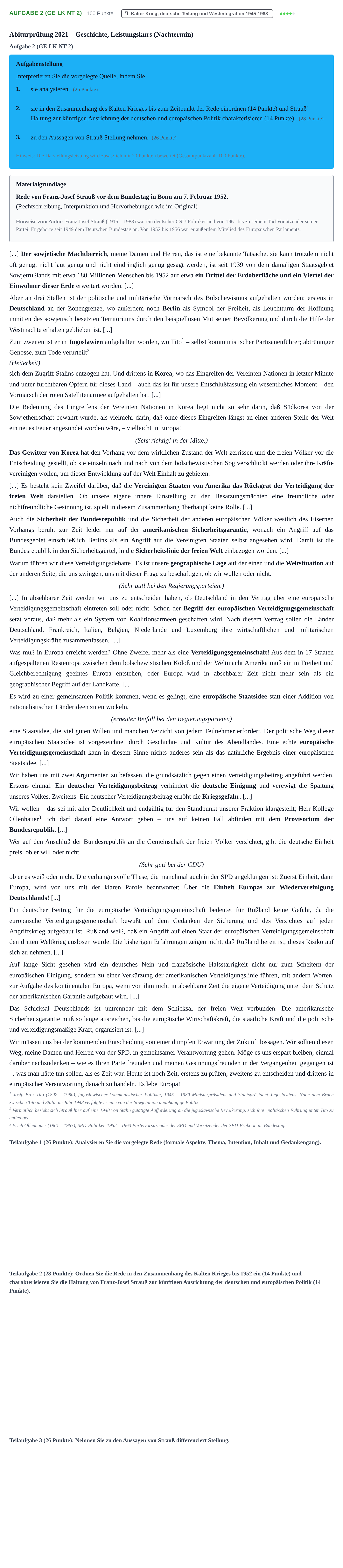 Aufgabenstellung: Aufgabe 2 (GE LK NT 2) · Abitur NRW Geschichte LK · Nachtermin 2021