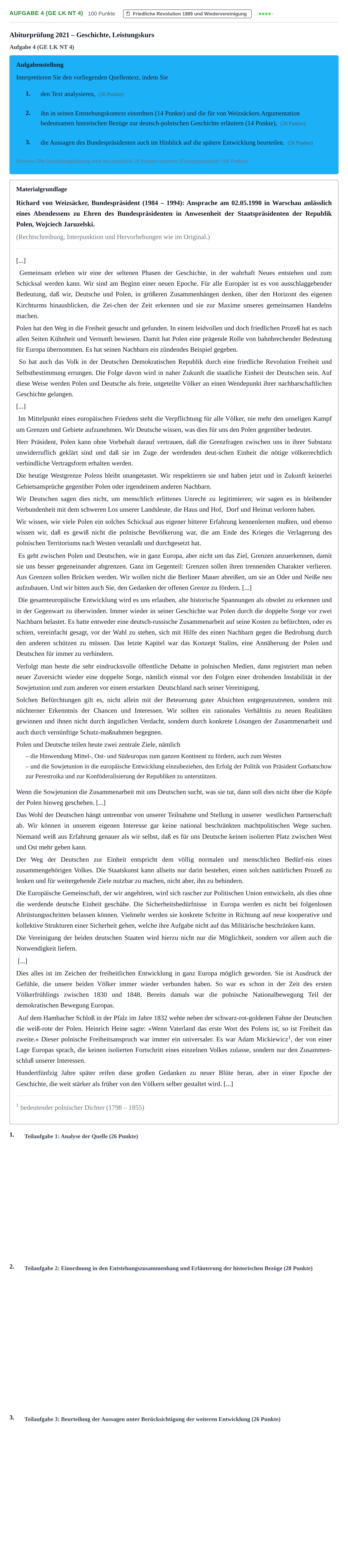 Aufgabenstellung: Aufgabe 4 (GE LK NT 4) · Abitur NRW Geschichte LK · Nachtermin 2021