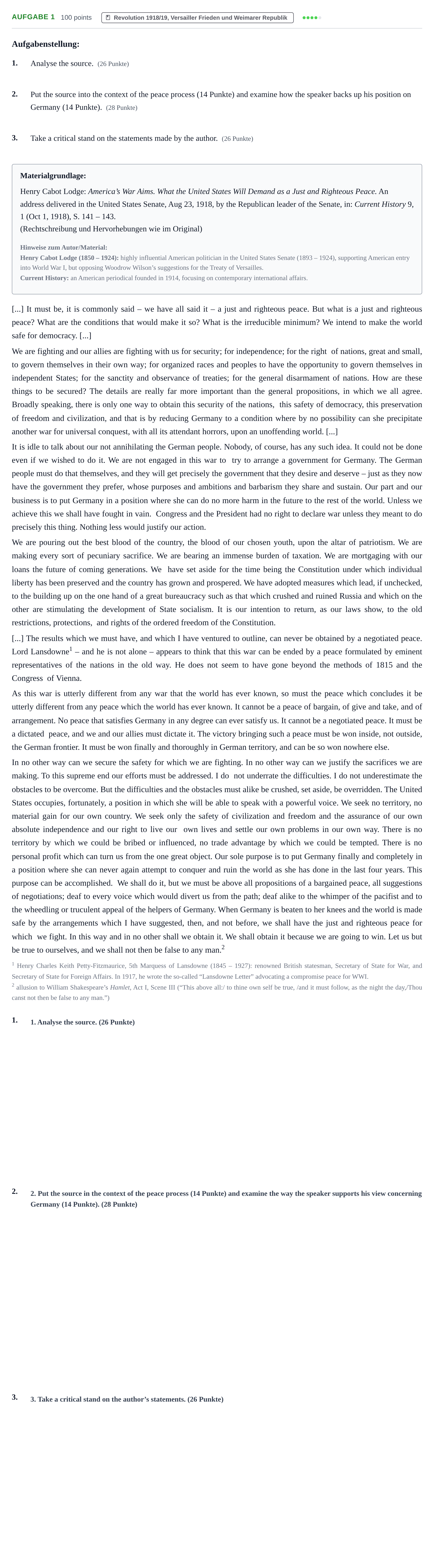 Aufgabenstellung: Aufgabe 1 · Abitur NRW Geschichte GK · Haupttermin · bilingual Englisch 2022