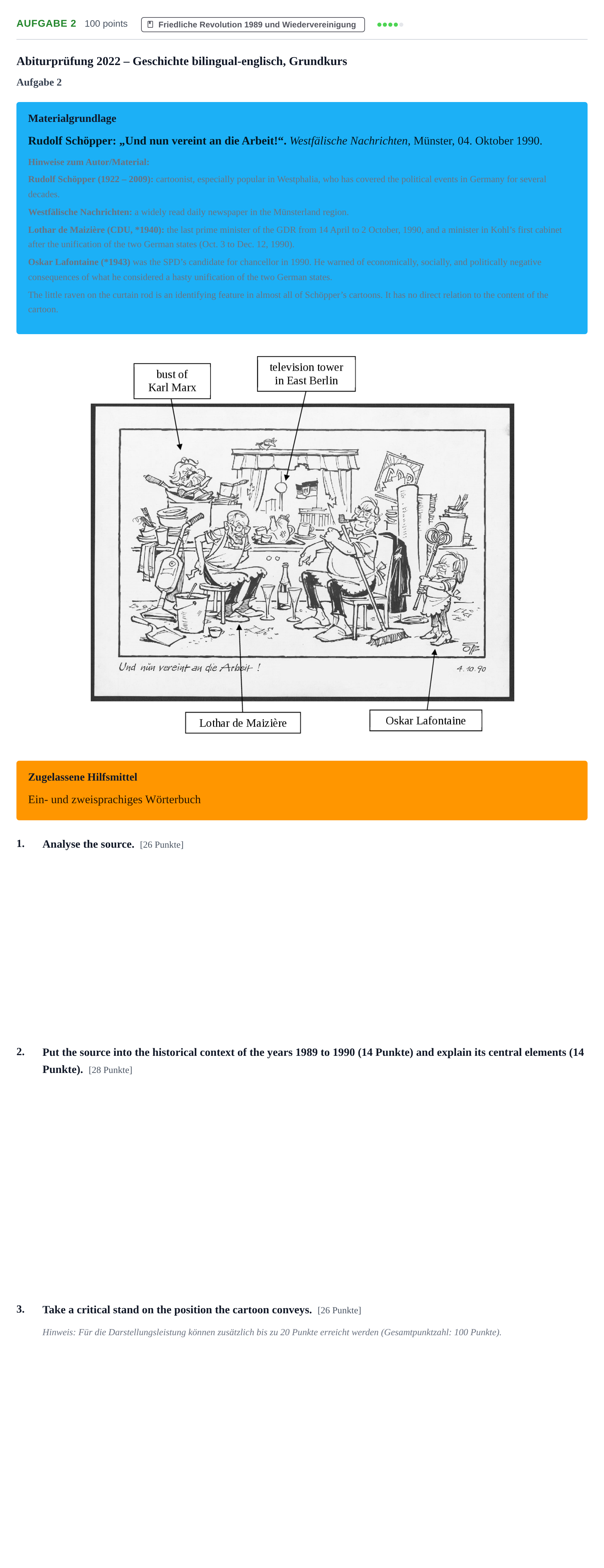 Aufgabenstellung: Aufgabe 2 · Abitur NRW Geschichte GK · Haupttermin · bilingual Englisch 2022