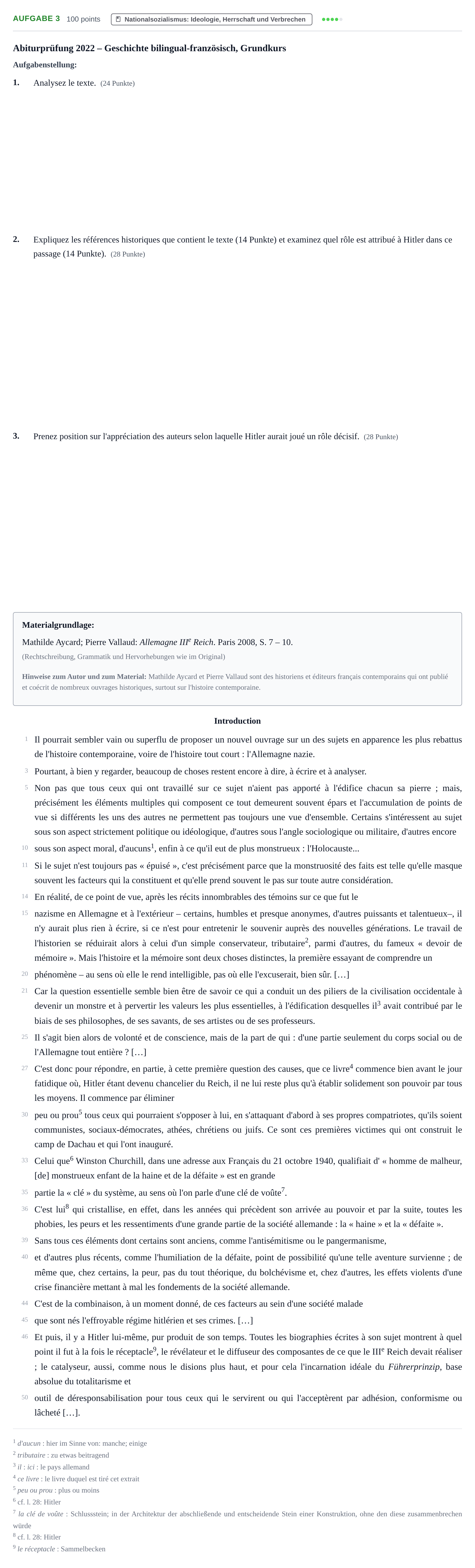 Aufgabenstellung: Aufgabe 3 · Abitur NRW Geschichte GK · Haupttermin · bilingual Französisch 2022