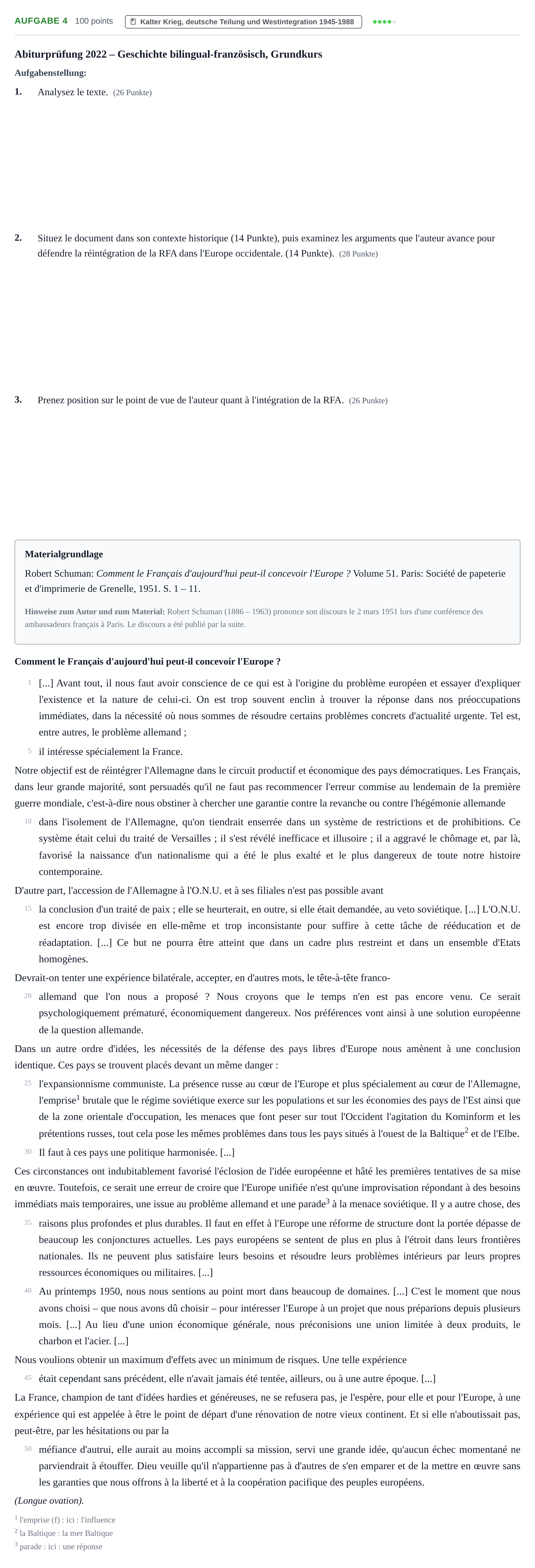 Aufgabenstellung: Aufgabe 4 · Abitur NRW Geschichte GK · Haupttermin · bilingual Französisch 2022