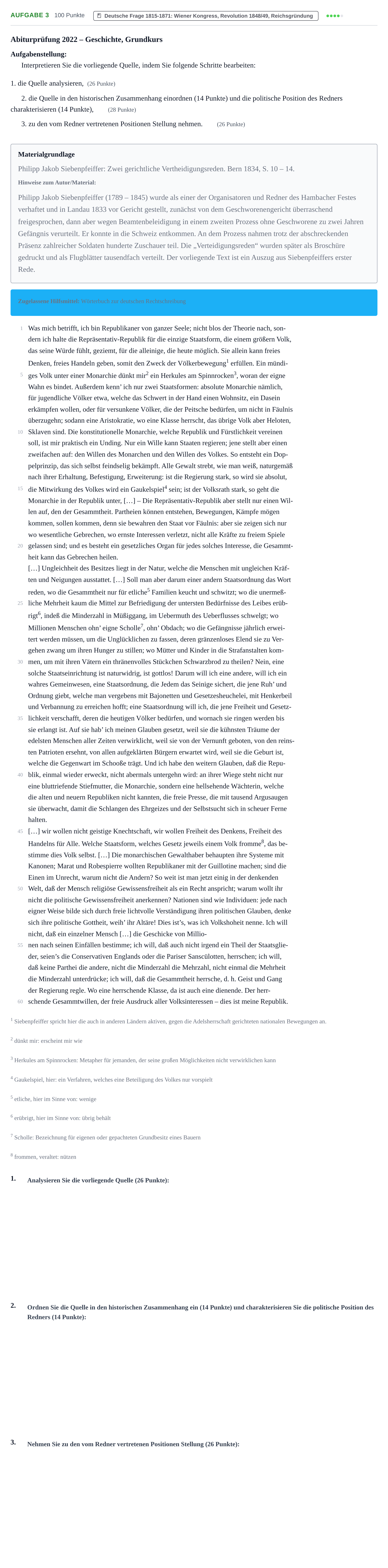 Aufgabenstellung: Aufgabe 3 · Abitur NRW Geschichte GK · Haupttermin 2022