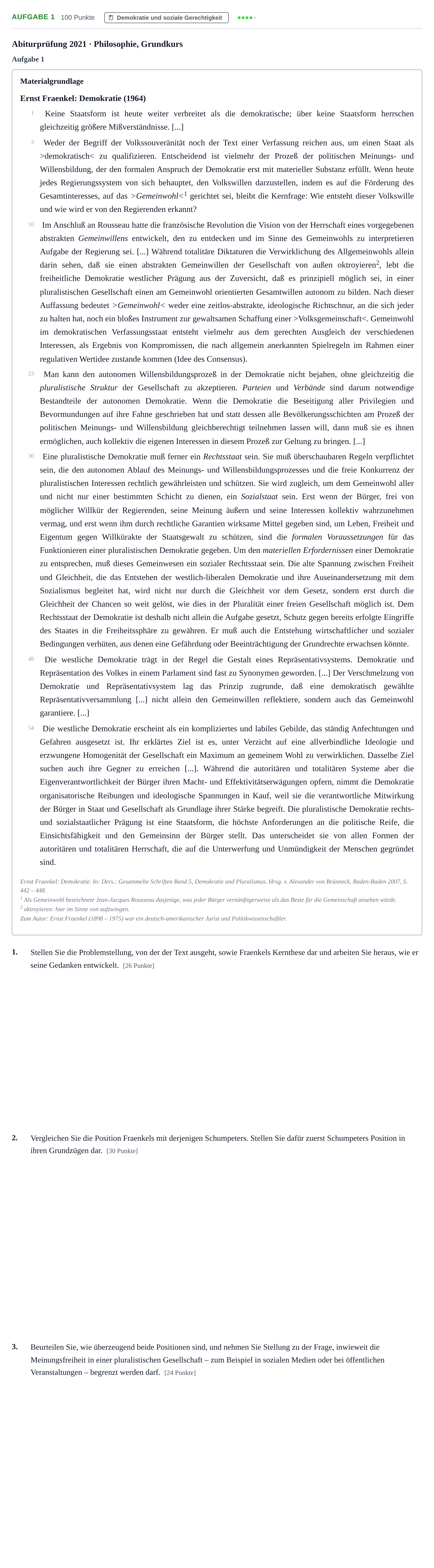 Aufgabenstellung: Aufgabe 1 · Abitur NRW Philosophie GK · Haupttermin 2021