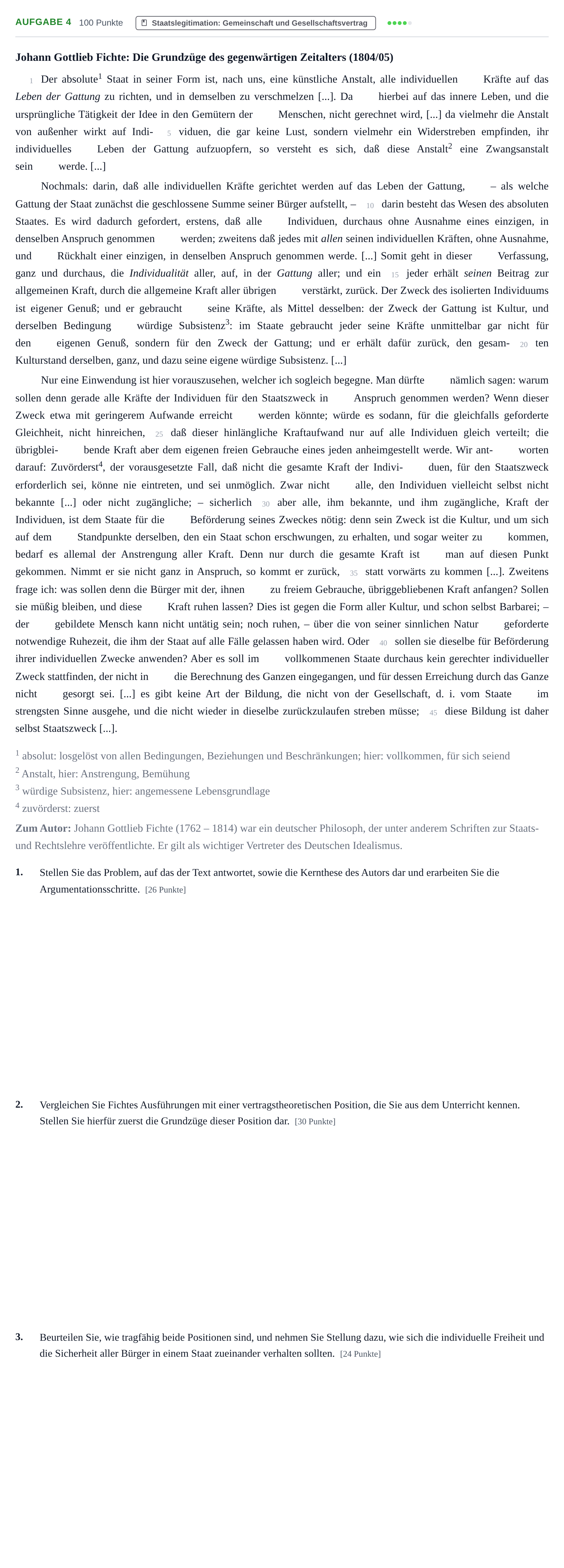 Aufgabenstellung: Aufgabe 4 · Abitur NRW Philosophie GK · Haupttermin 2021