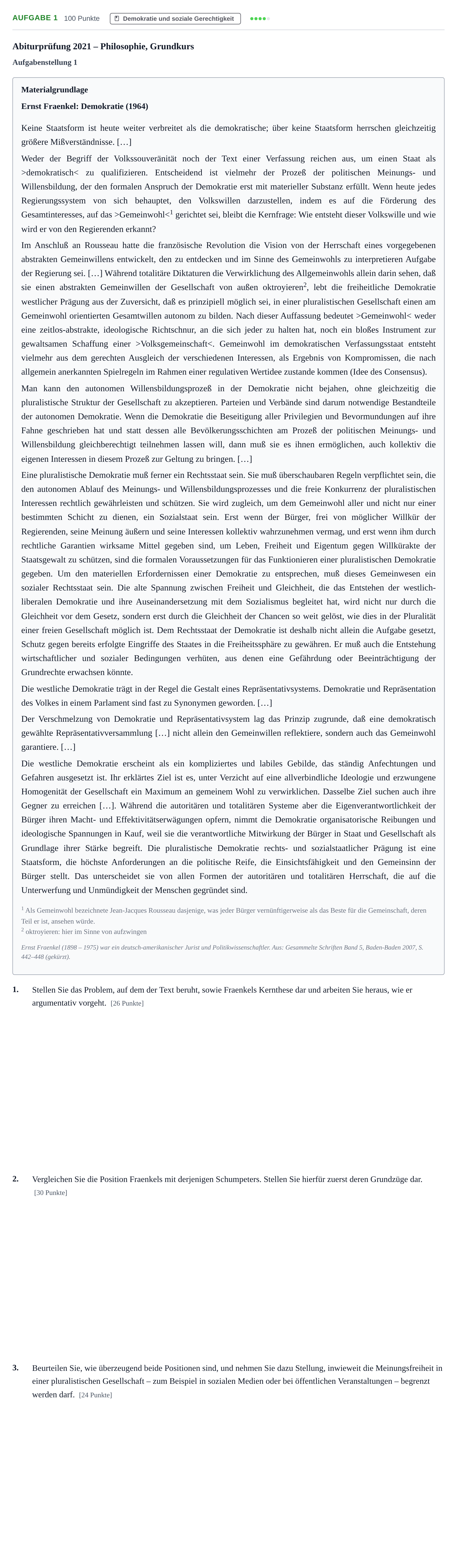 Aufgabenstellung: Aufgabe 1 · Abitur NRW Philosophie GK · Haupttermin · Weiterbildungskolleg 2021