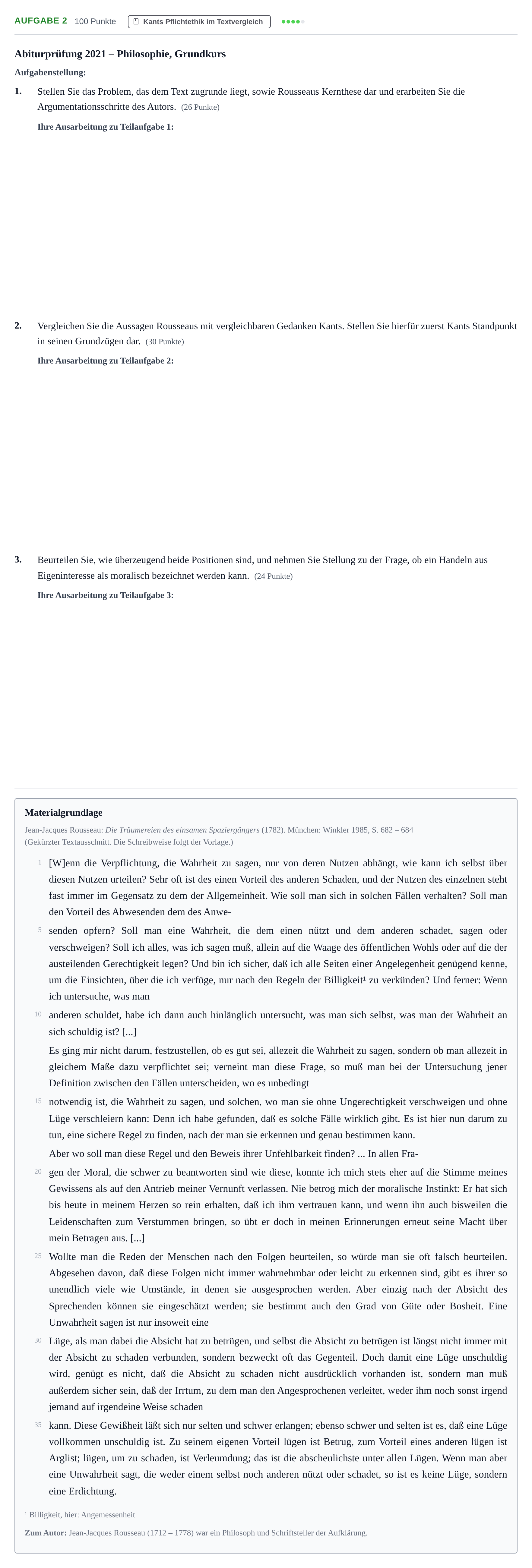 Aufgabenstellung: Aufgabe 2 · Abitur NRW Philosophie GK · Haupttermin · Weiterbildungskolleg 2021