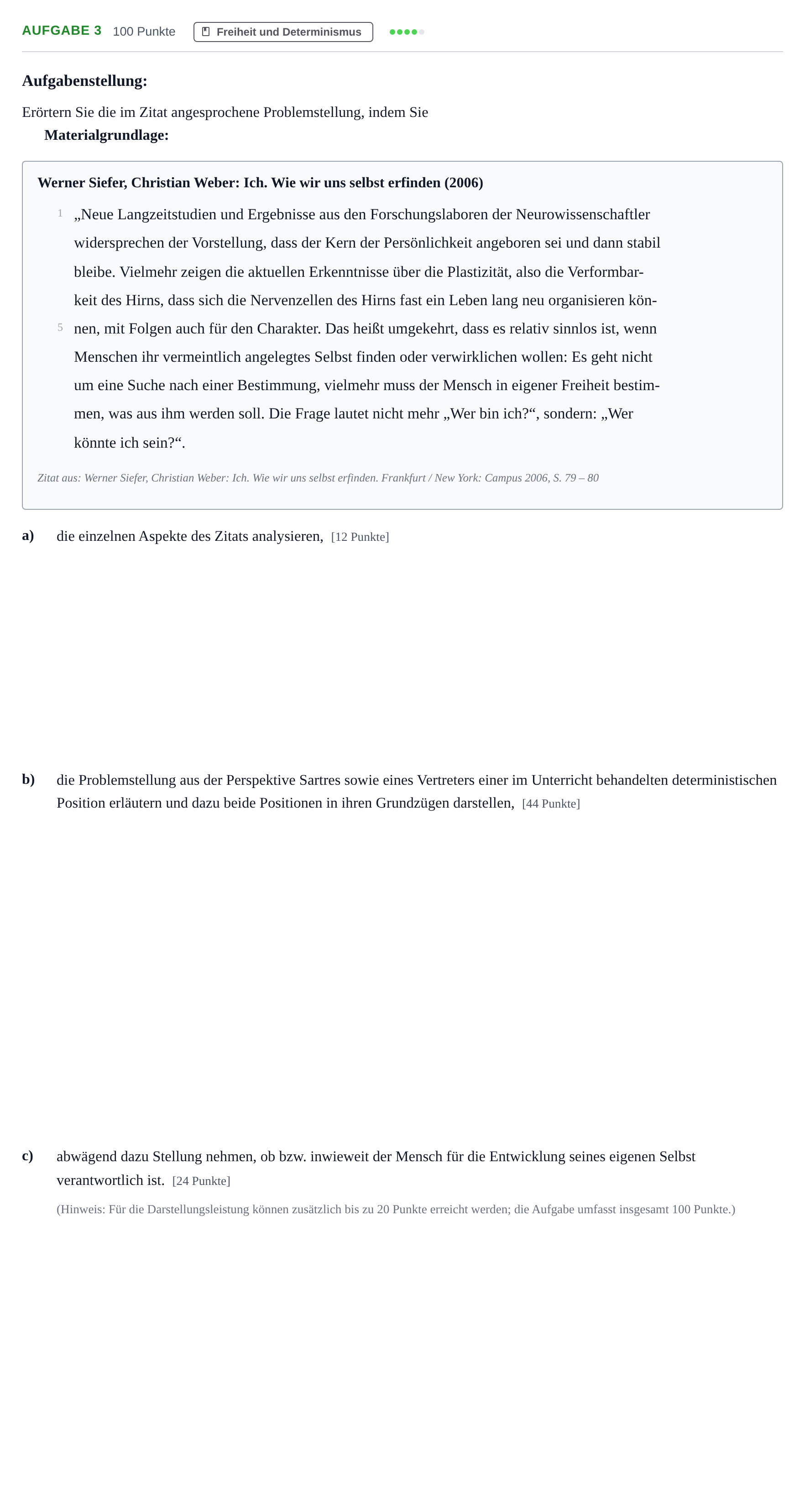 Aufgabenstellung: Aufgabe 3 · Abitur NRW Philosophie GK · Haupttermin · Weiterbildungskolleg 2021