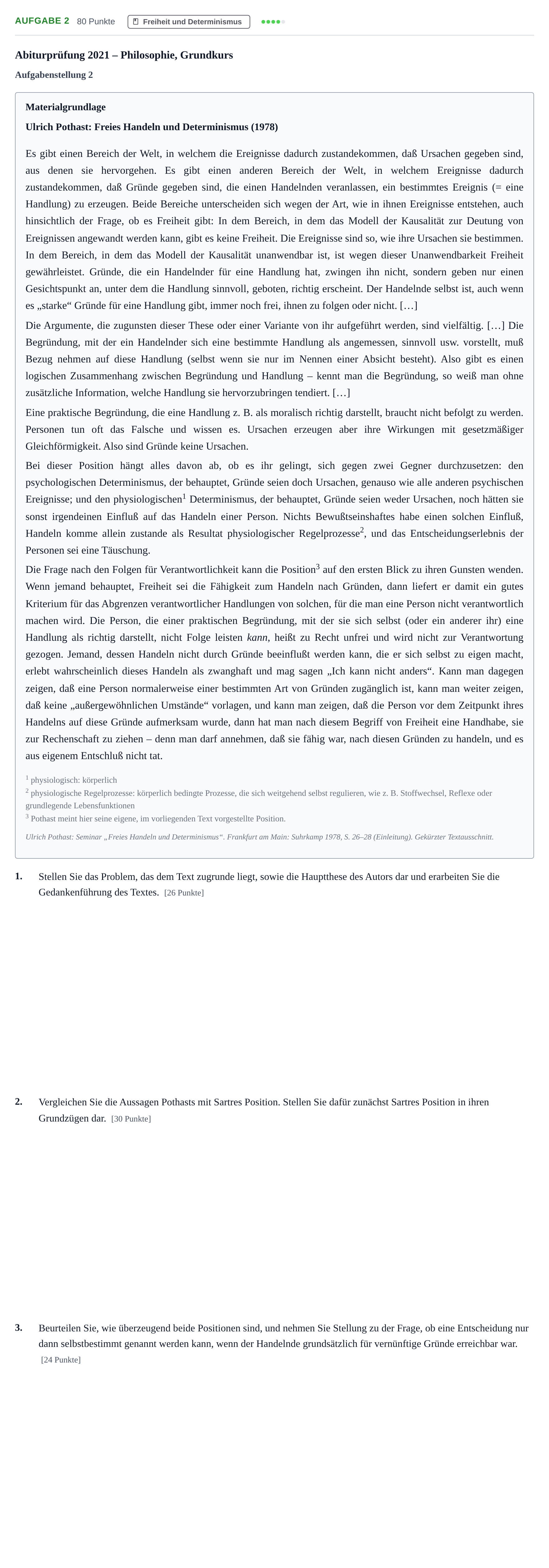 Aufgabenstellung: Aufgabe 2 · Abitur NRW Philosophie GK · Nachtermin 2021