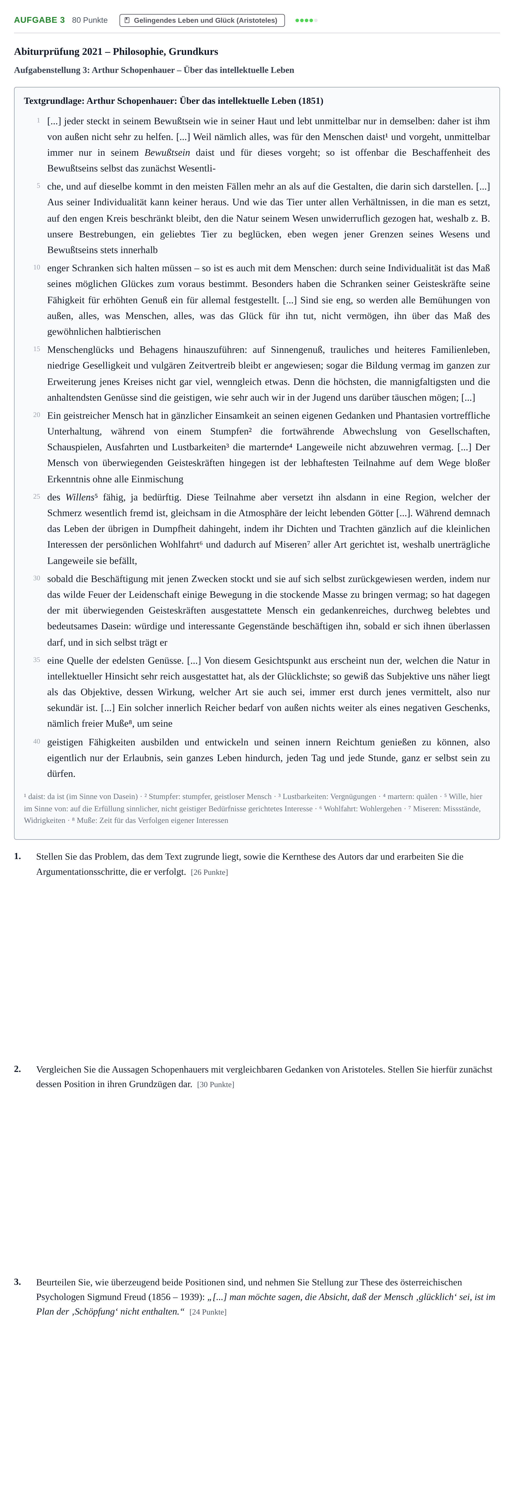 Aufgabenstellung: Aufgabe 3 · Abitur NRW Philosophie GK · Nachtermin 2021