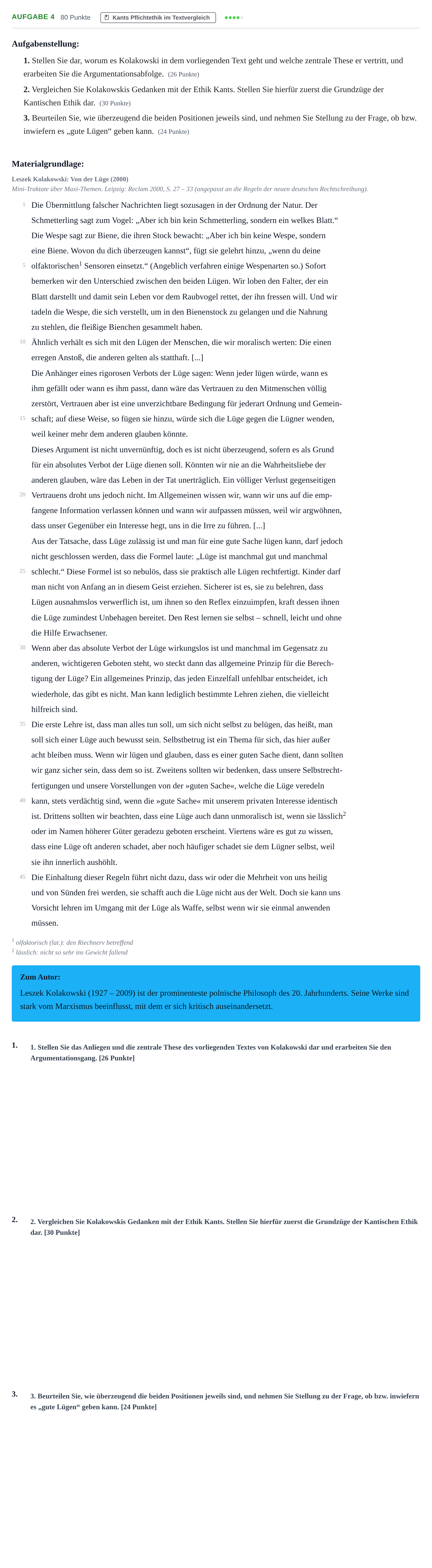Aufgabenstellung: Aufgabe 4 · Abitur NRW Philosophie GK · Nachtermin 2021
