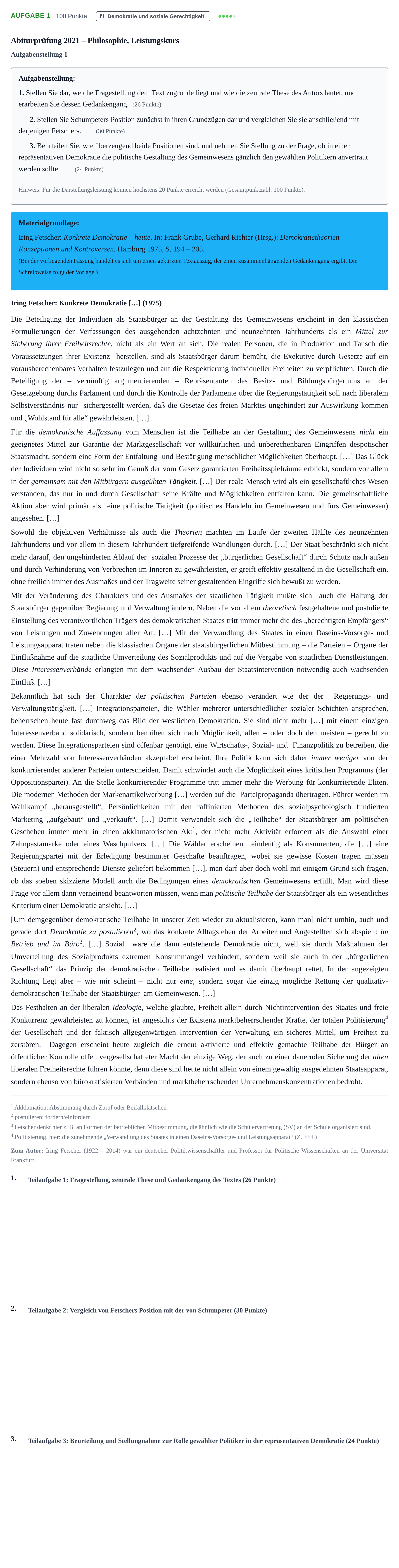 Aufgabenstellung: Aufgabe 1 · Abitur NRW Philosophie LK · Haupttermin 2021