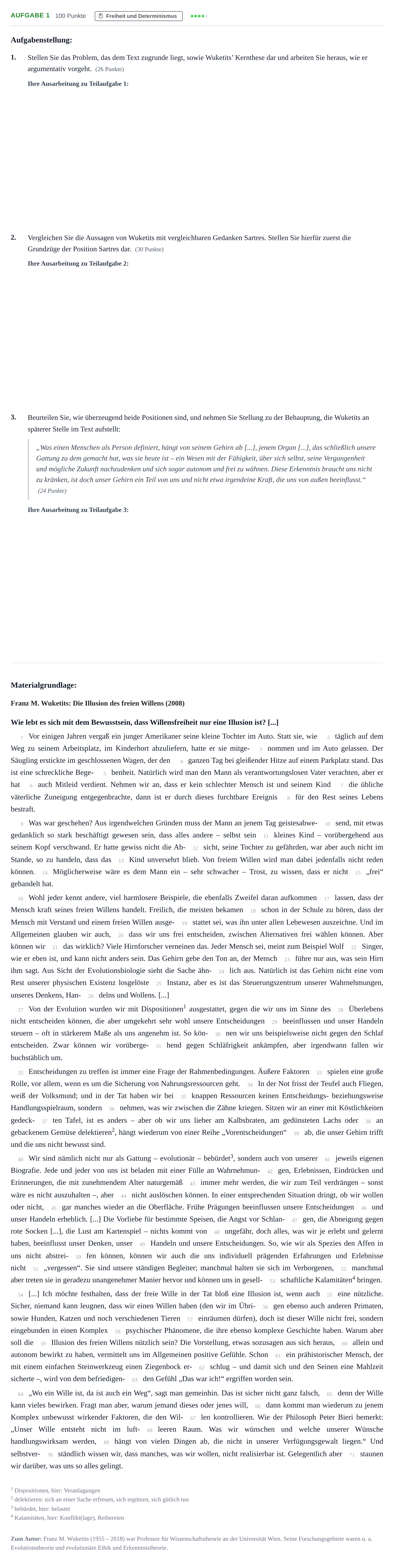 Aufgabenstellung: Aufgabe 1 · Abitur NRW Philosophie GK · Haupttermin · Weiterbildungskolleg 2022