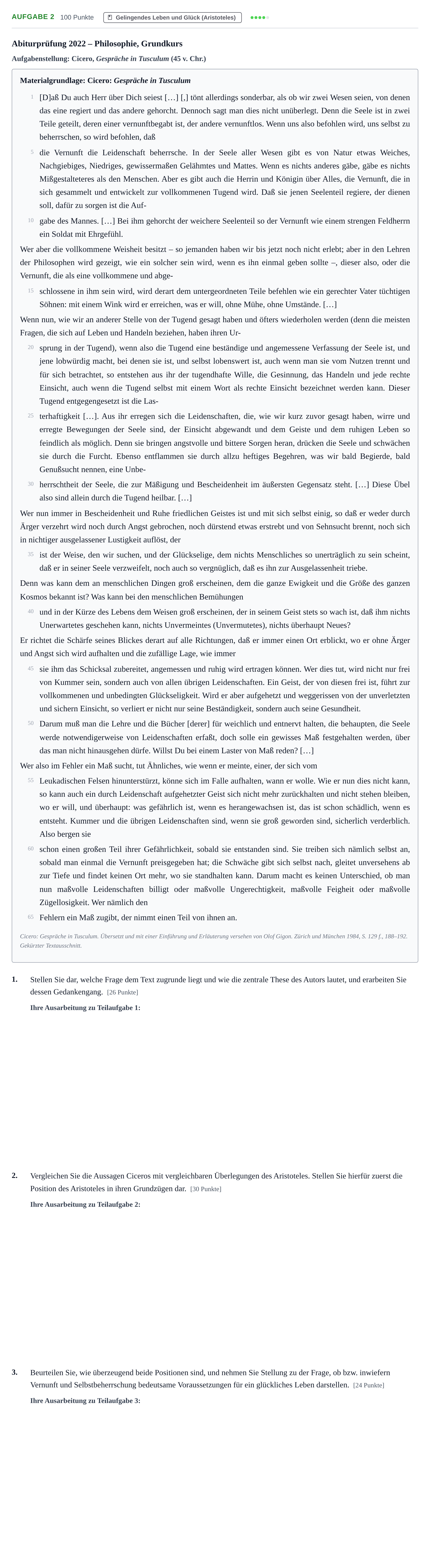 Aufgabenstellung: Aufgabe 2 · Abitur NRW Philosophie GK · Haupttermin · Weiterbildungskolleg 2022