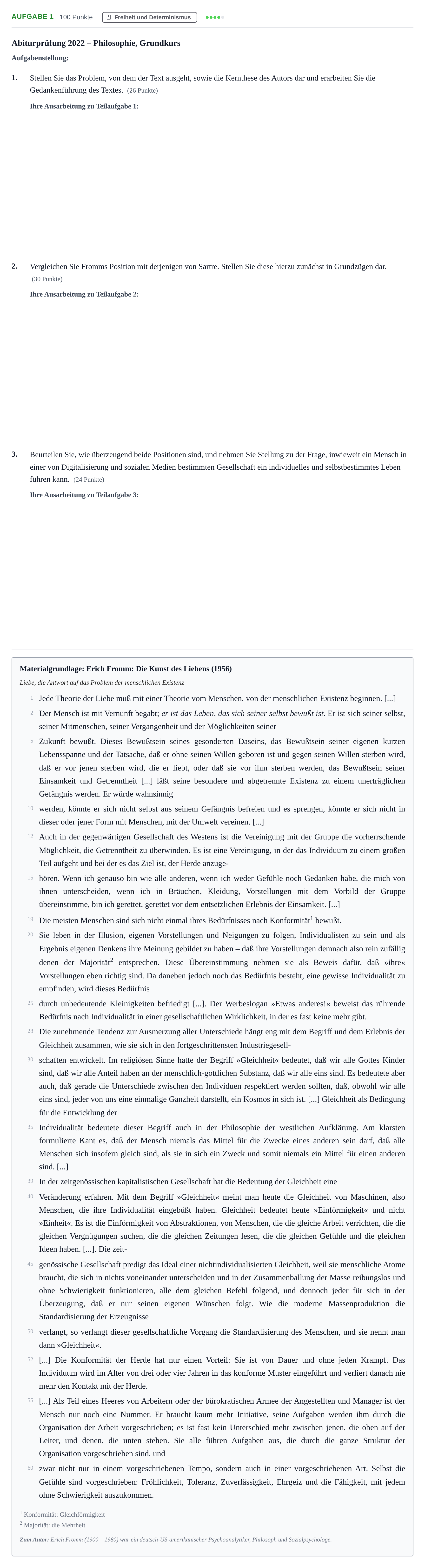 Aufgabenstellung: Aufgabe 1 · Abitur NRW Philosophie GK · Nachtermin 2022