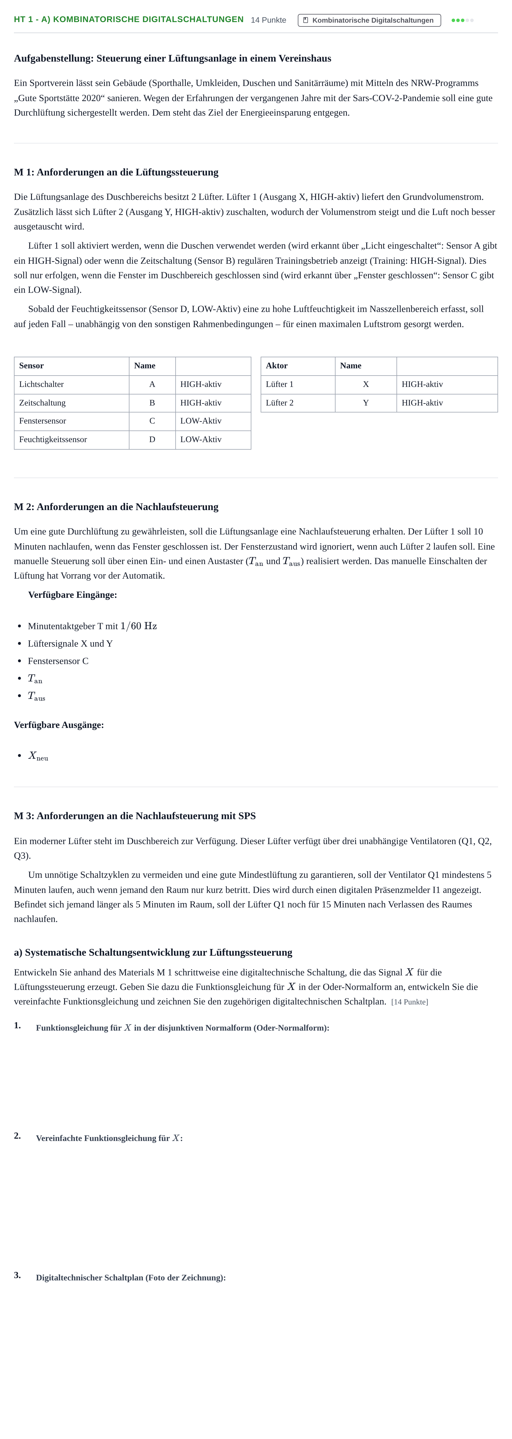 Aufgabenstellung: Aufgabe HT 1 - a) Kombinatorische Digitalschaltungen · Abitur NRW Technik GK · Haupttermin 2023