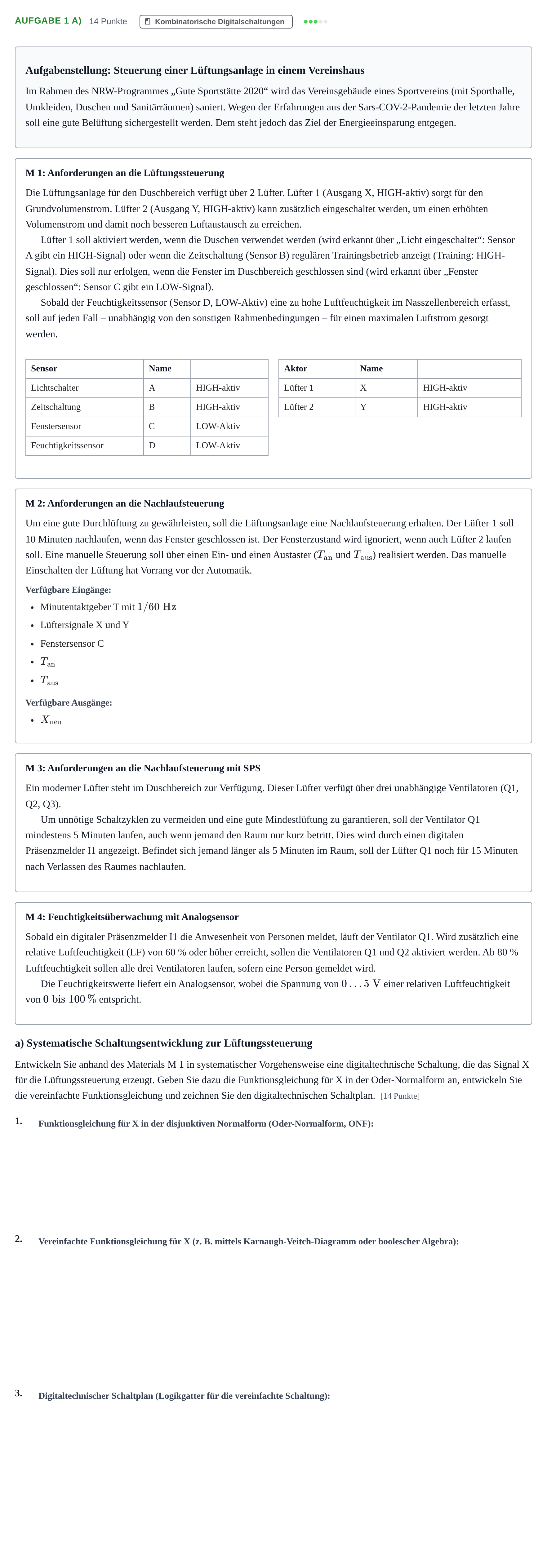 Aufgabenstellung: Aufgabe 1 a) - Kombinatorische Digitalschaltungen · Abitur NRW Technik LK · Haupttermin 2023