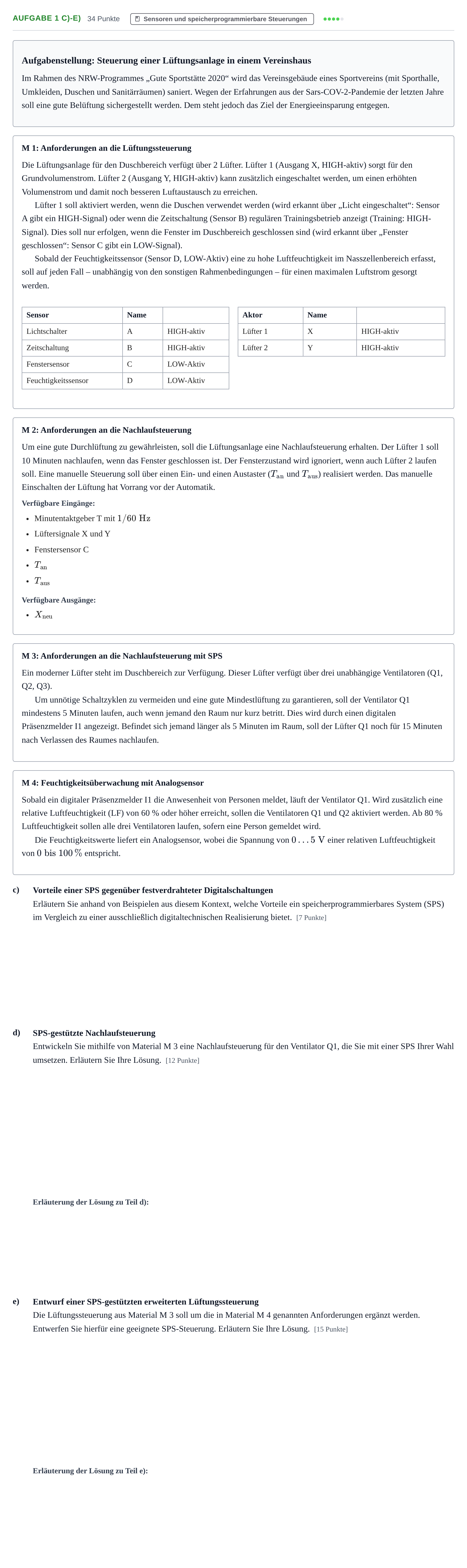 Aufgabenstellung: Aufgabe 1 c)-e) - Sensoren und speicherprogrammie… · Abitur NRW Technik LK · Haupttermin 2023