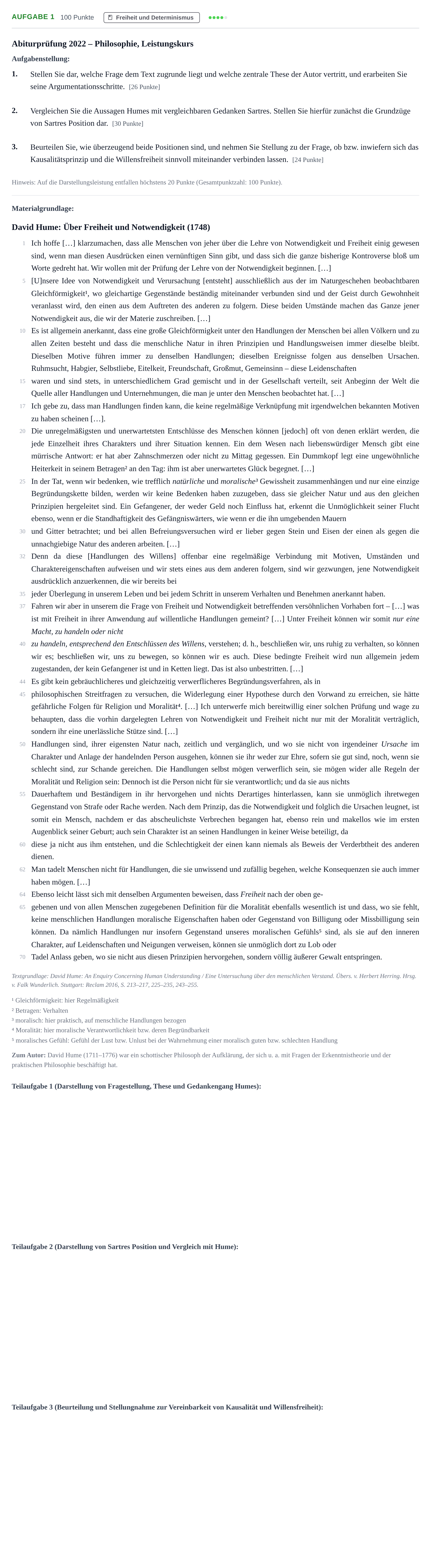 Aufgabenstellung: Aufgabe 1 · Abitur NRW Philosophie LK · Haupttermin 2022