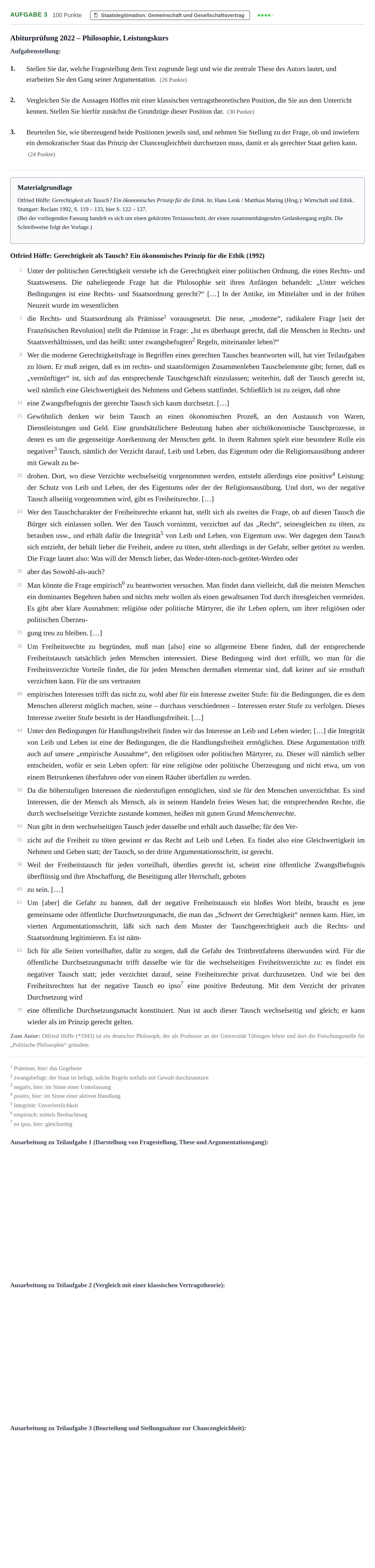 Aufgabenstellung: Aufgabe 3 · Abitur NRW Philosophie LK · Haupttermin 2022