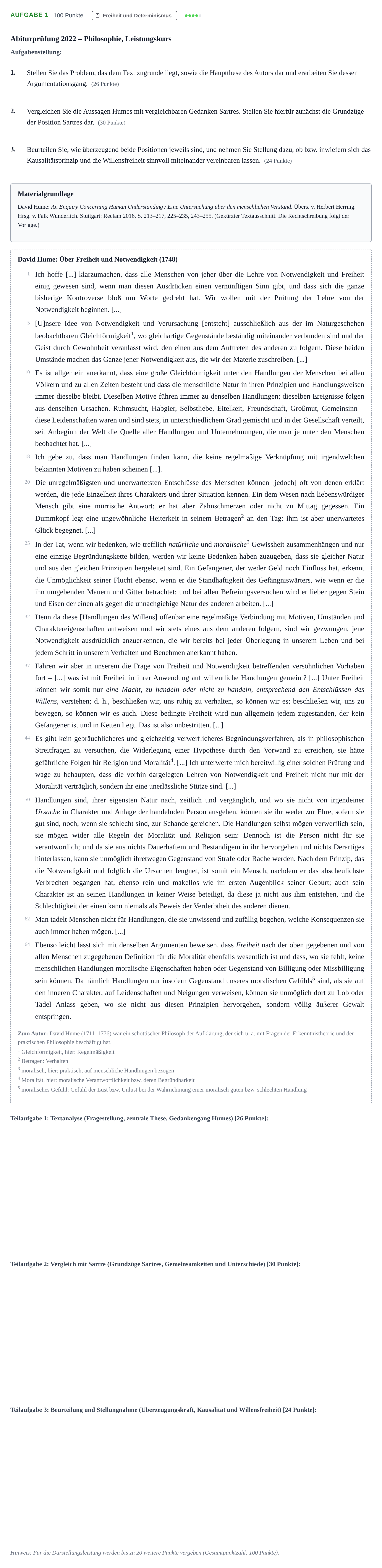 Aufgabenstellung: Aufgabe 1 · Abitur NRW Philosophie LK · Haupttermin · Weiterbildungskolleg 2022