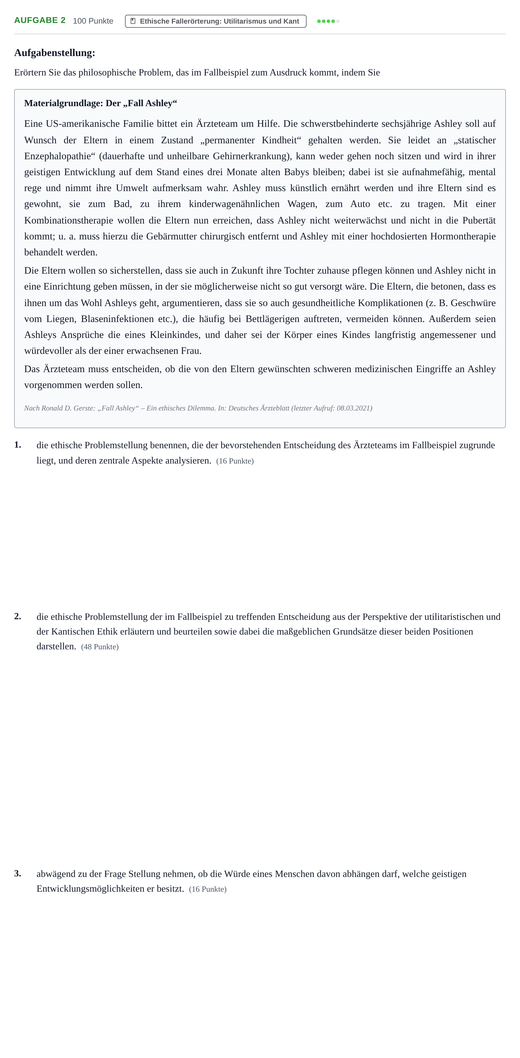 Aufgabenstellung: Aufgabe 2 · Abitur NRW Philosophie LK · Haupttermin · Weiterbildungskolleg 2022