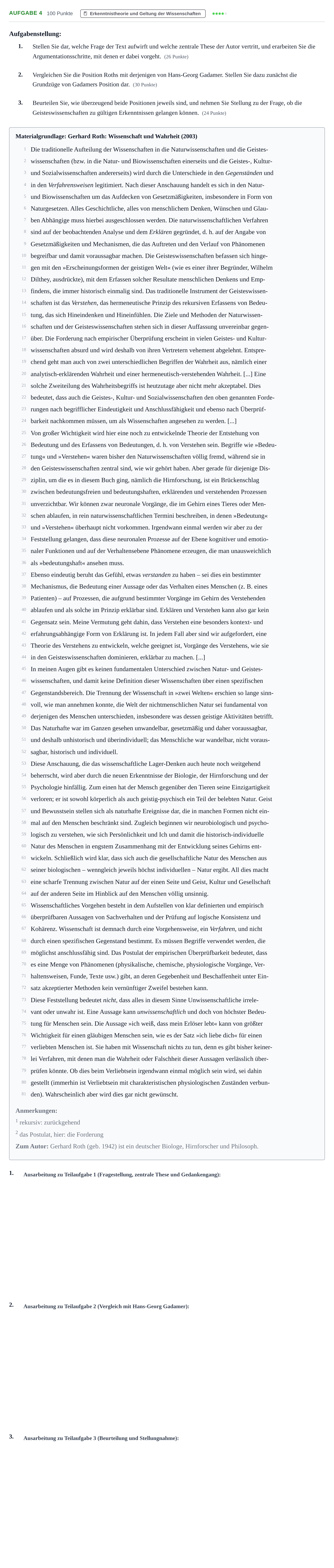 Aufgabenstellung: Aufgabe 4 · Abitur NRW Philosophie LK · Haupttermin · Weiterbildungskolleg 2022