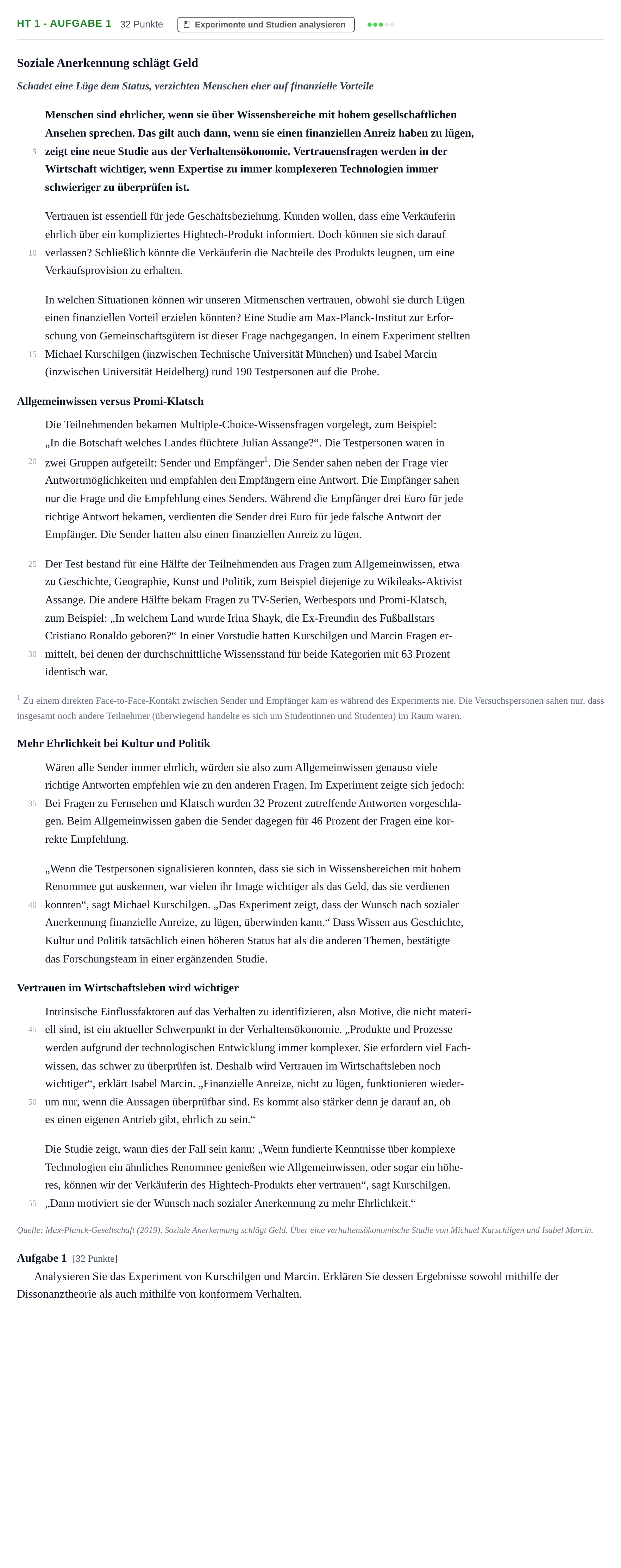 Aufgabenstellung: Aufgabe HT 1 - Aufgabe 1 · Abitur NRW Psychologie GK · Haupttermin · Weiterbildungskolleg 2021