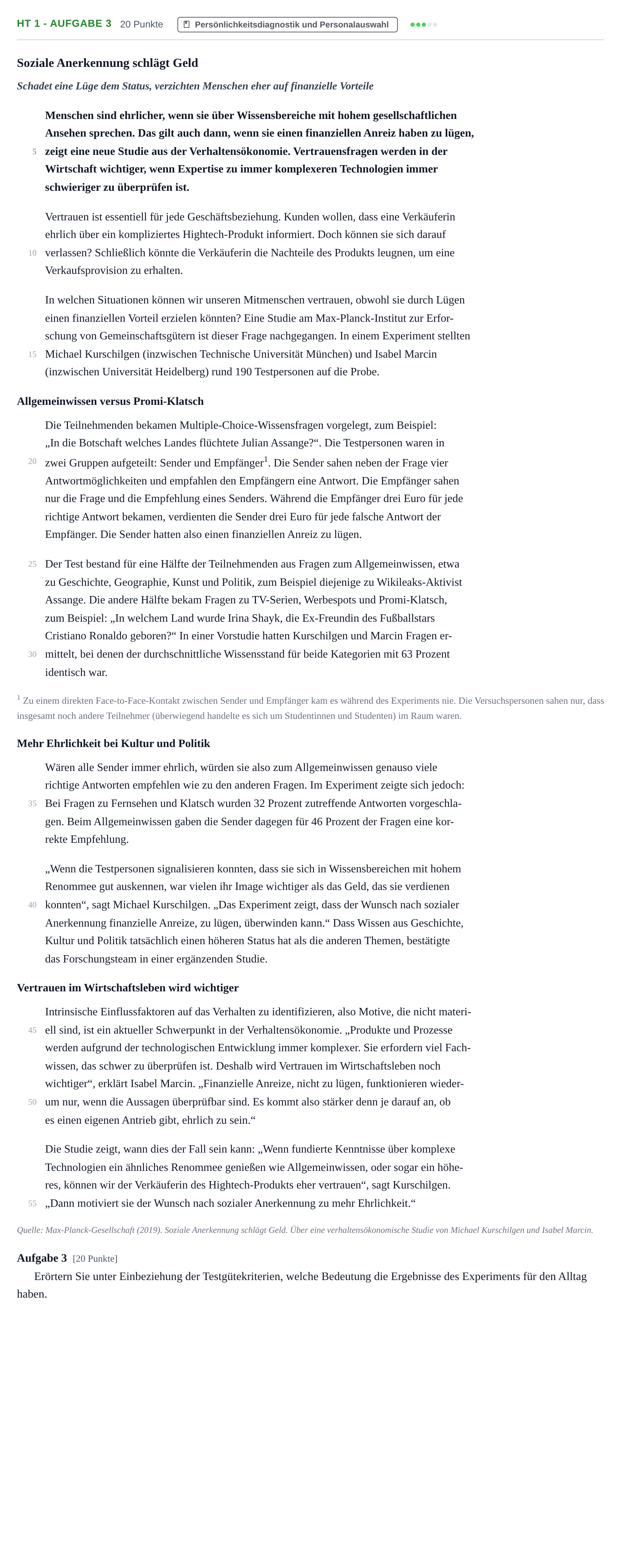 Aufgabenstellung: Aufgabe HT 1 - Aufgabe 3 · Abitur NRW Psychologie GK · Haupttermin · Weiterbildungskolleg 2021