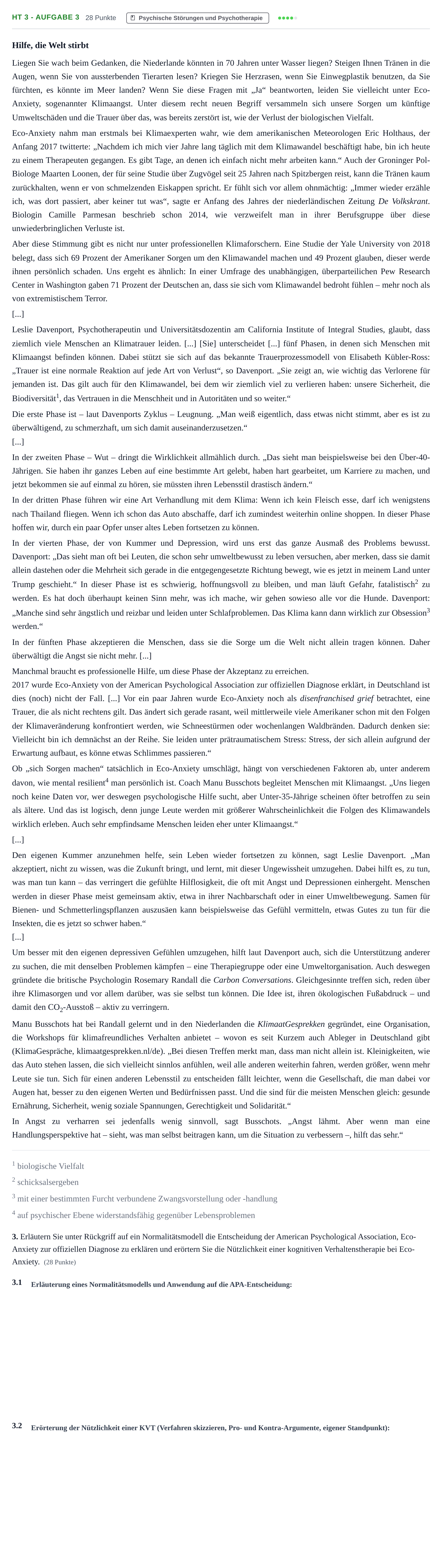 Aufgabenstellung: Aufgabe HT 3 - Aufgabe 3 · Abitur NRW Psychologie GK · Haupttermin · Weiterbildungskolleg 2021