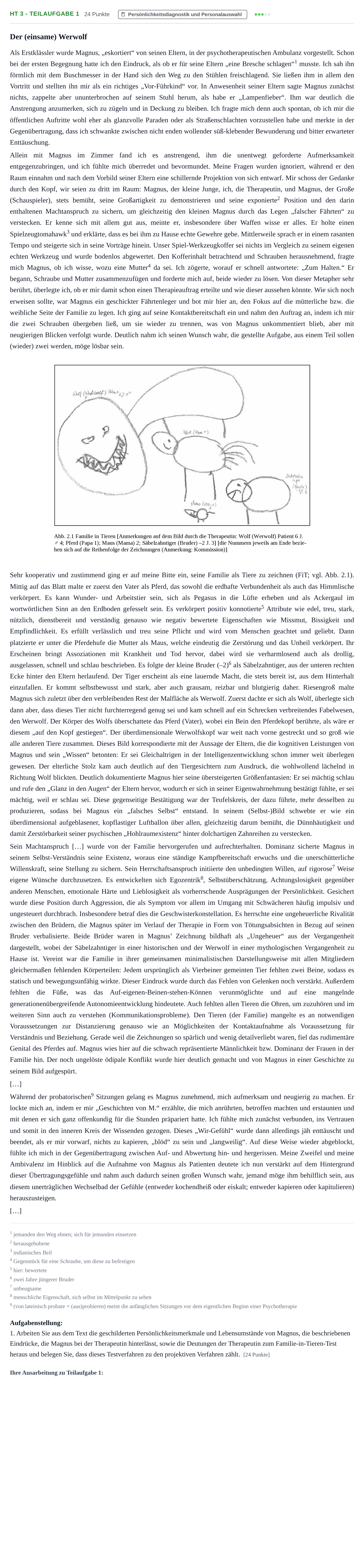 Aufgabenstellung: Aufgabe HT 3 - Teilaufgabe 1 · Abitur NRW Psychologie LK · Haupttermin 2021