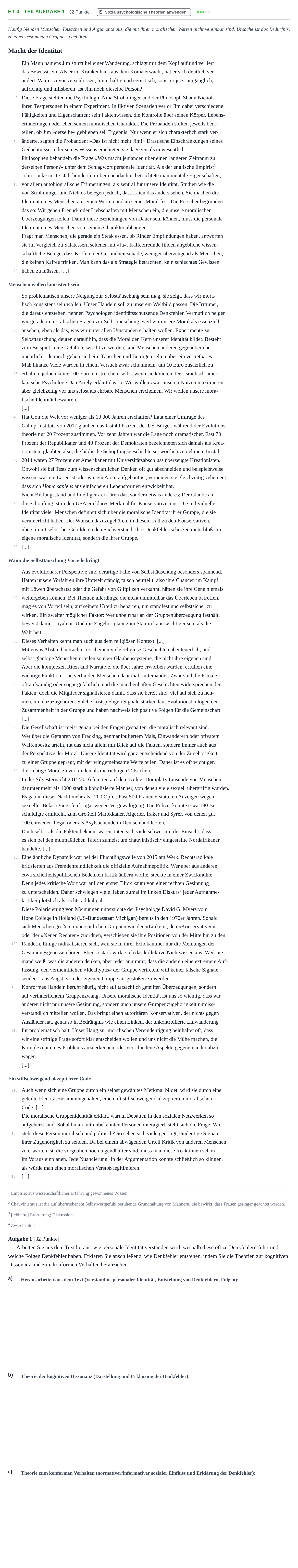 Aufgabenstellung: Aufgabe HT 4 - Teilaufgabe 1 · Abitur NRW Psychologie LK · Haupttermin 2021