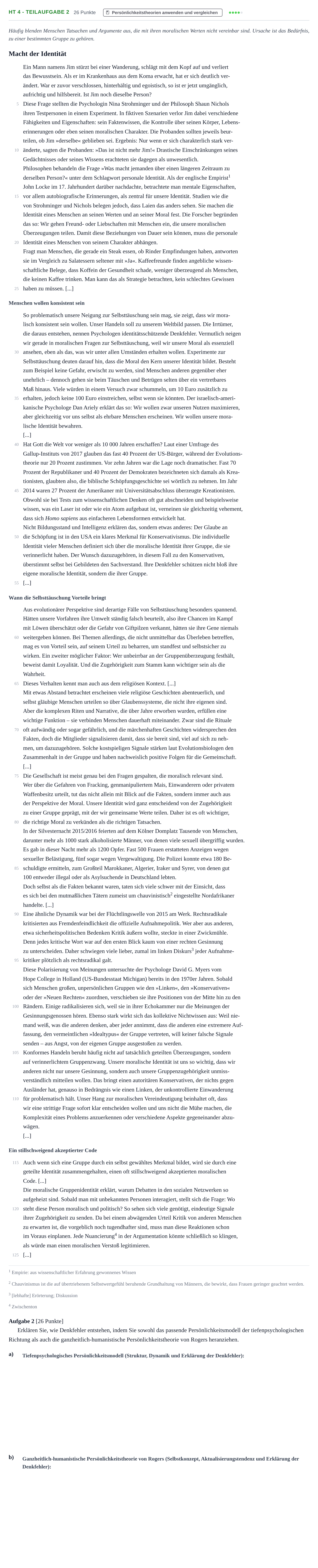 Aufgabenstellung: Aufgabe HT 4 - Teilaufgabe 2 · Abitur NRW Psychologie LK · Haupttermin 2021