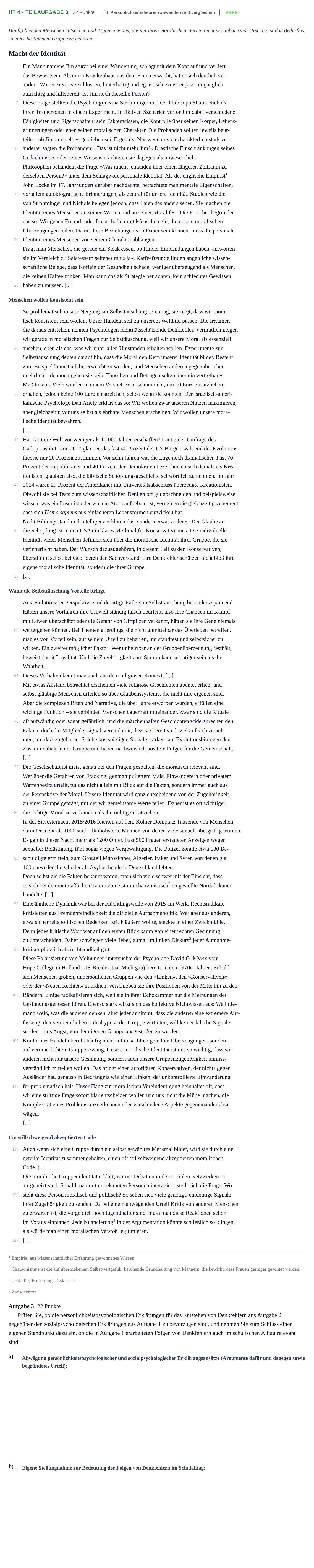 Aufgabenstellung: Aufgabe HT 4 - Teilaufgabe 3 · Abitur NRW Psychologie LK · Haupttermin 2021