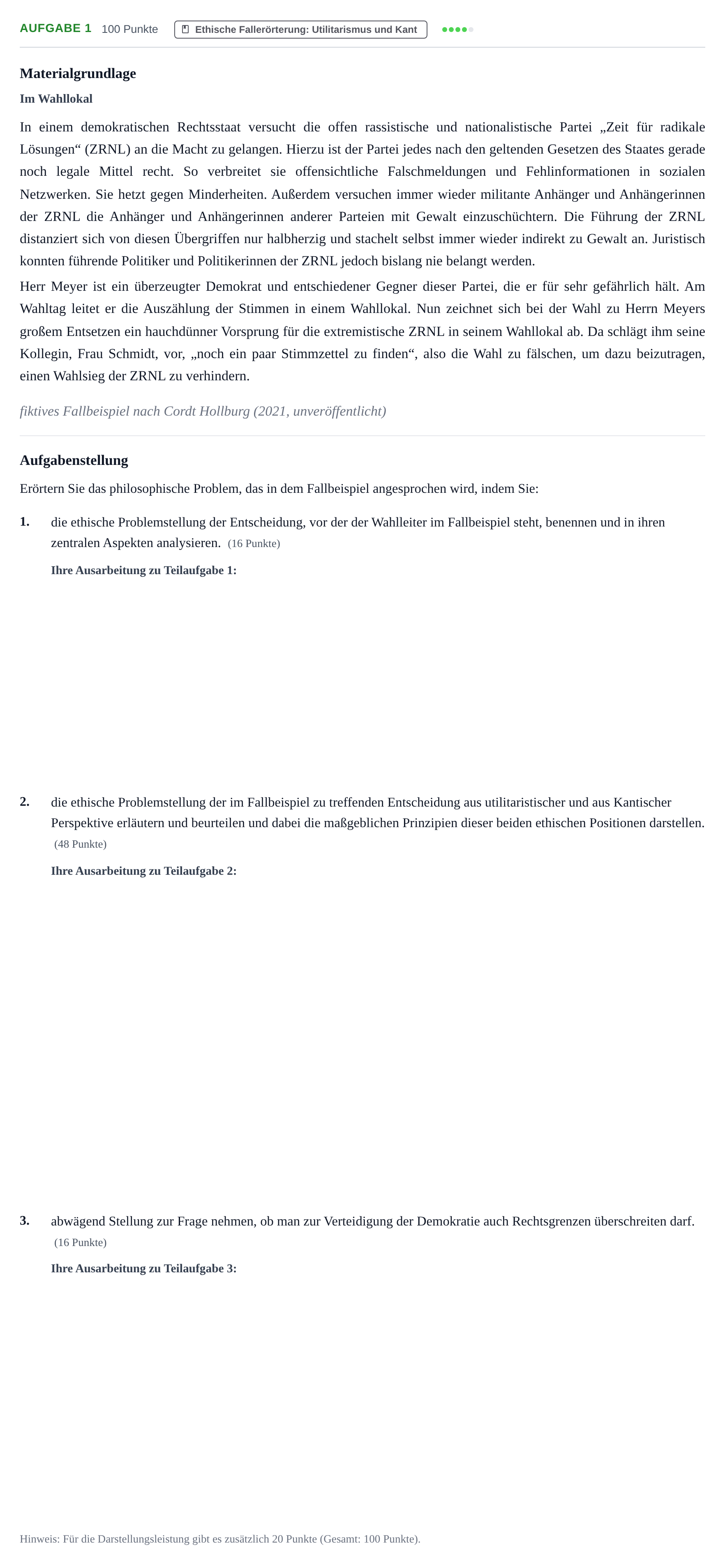Aufgabenstellung: Aufgabe 1 · Abitur NRW Philosophie GK · Haupttermin 2023