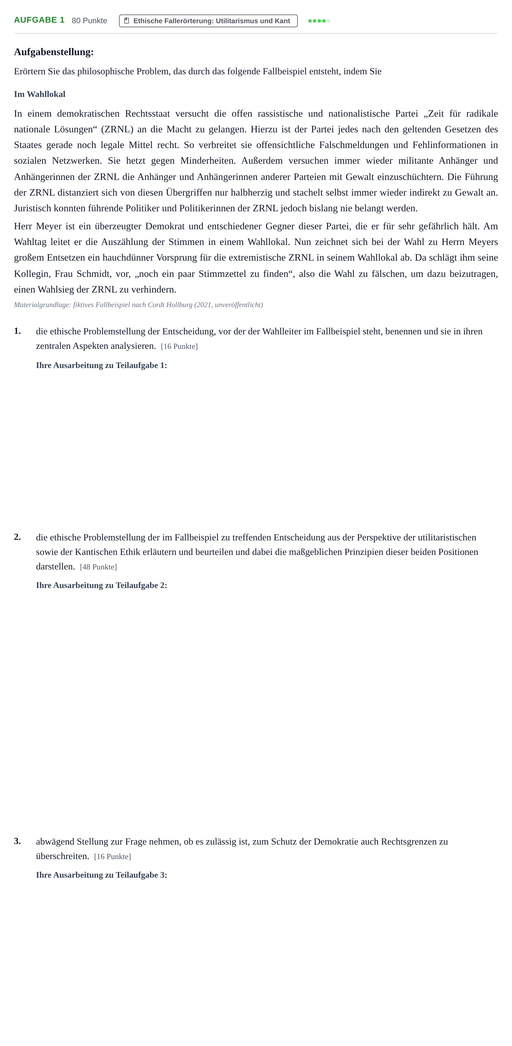 Aufgabenstellung: Aufgabe 1 · Abitur NRW Philosophie GK · Haupttermin · Weiterbildungskolleg 2023