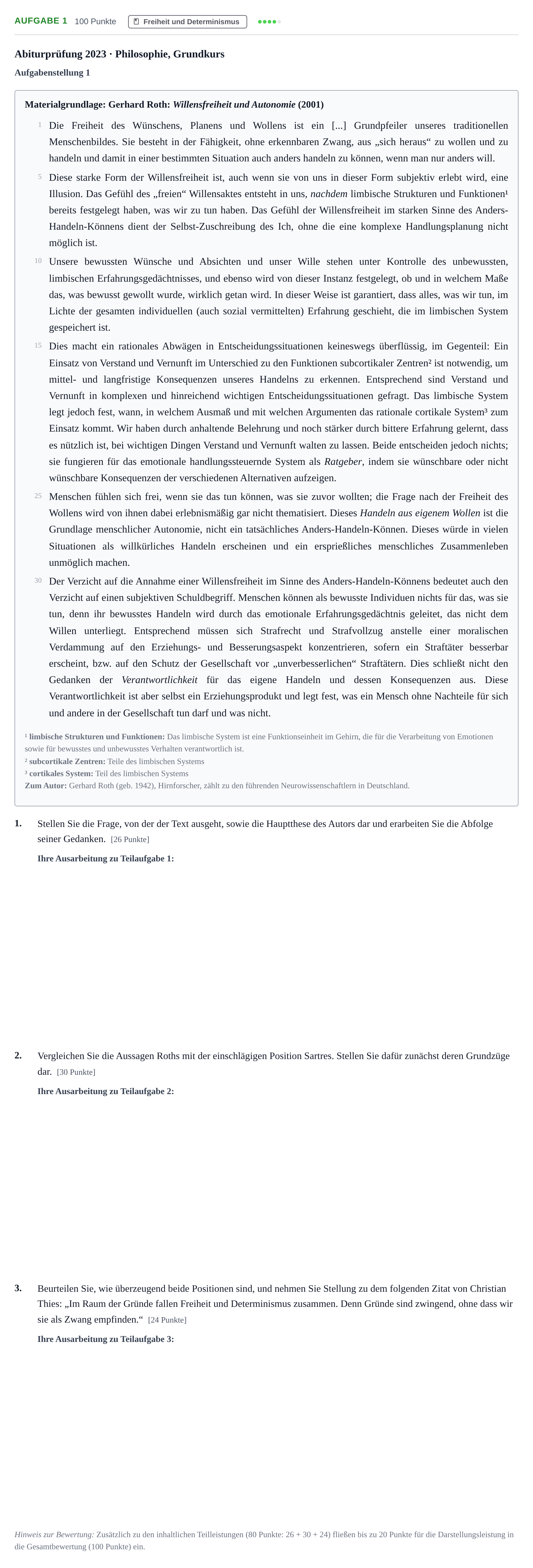Aufgabenstellung: Aufgabe 1 · Abitur NRW Philosophie GK · Nachtermin 2023