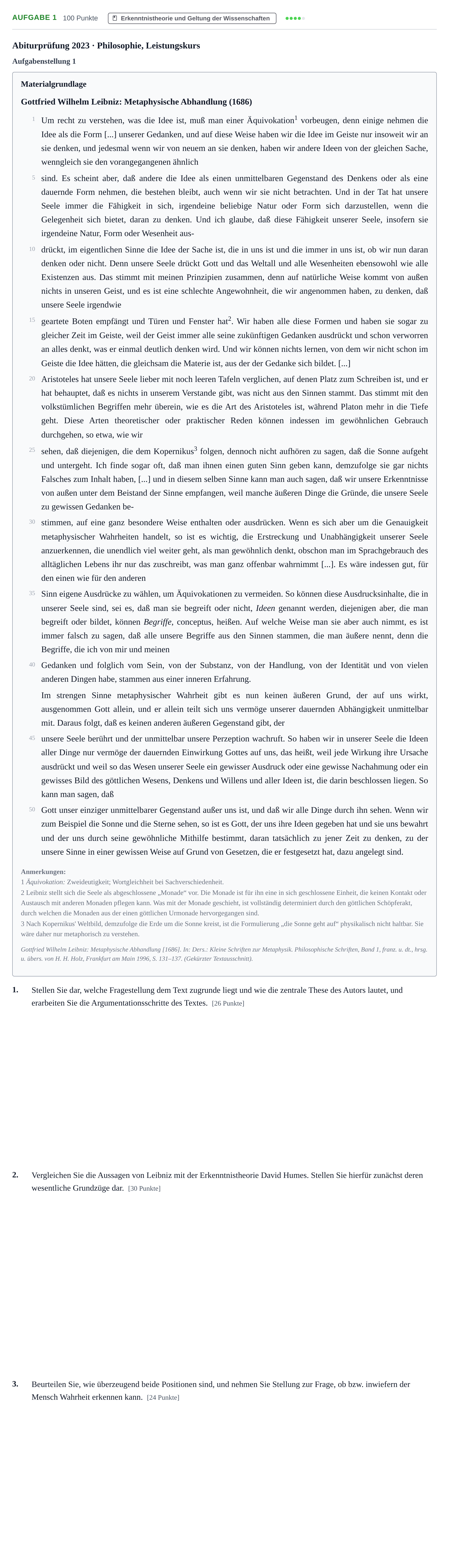 Aufgabenstellung: Aufgabe 1 · Abitur NRW Philosophie LK · Haupttermin 2023
