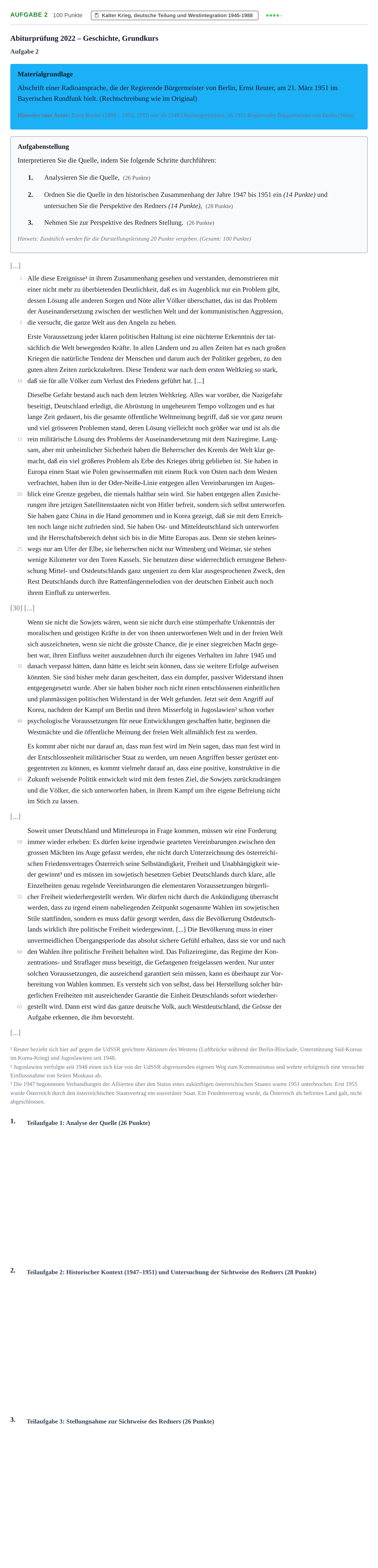 Aufgabenstellung: Aufgabe 2 · Abitur NRW Geschichte GK · Nachtermin 2022
