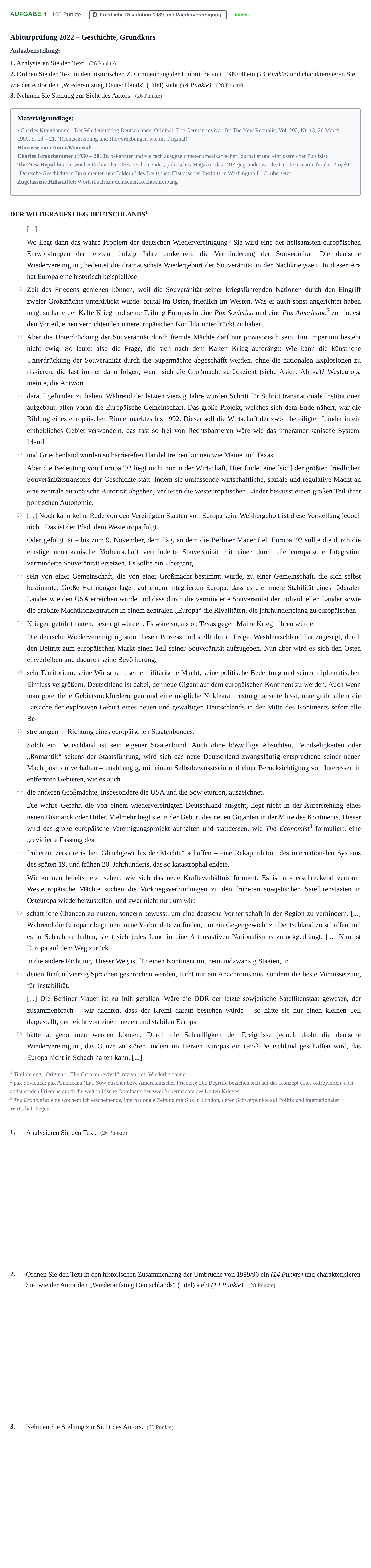 Aufgabenstellung: Aufgabe 4 · Abitur NRW Geschichte GK · Nachtermin 2022