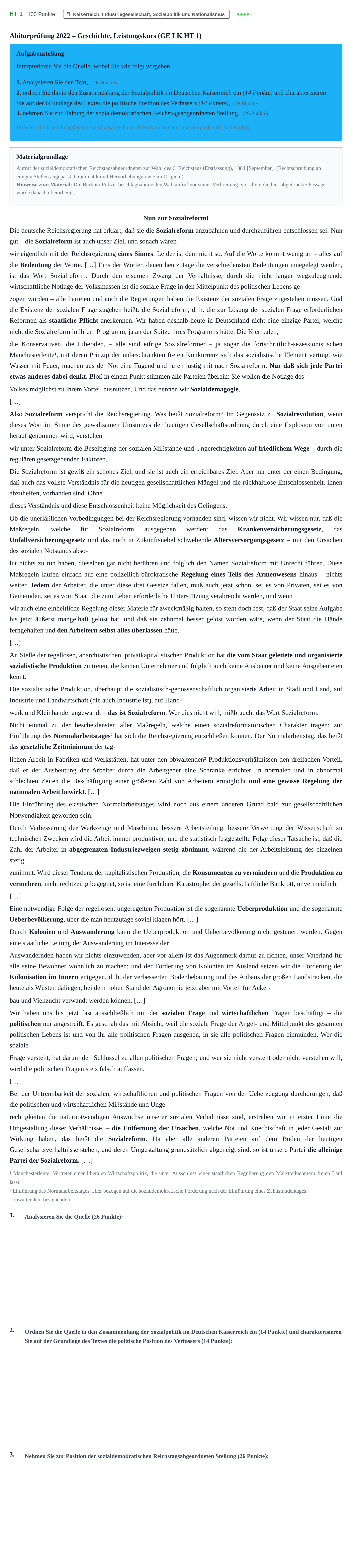 Aufgabenstellung: Aufgabe HT 1 · Abitur NRW Geschichte LK · Haupttermin 2022