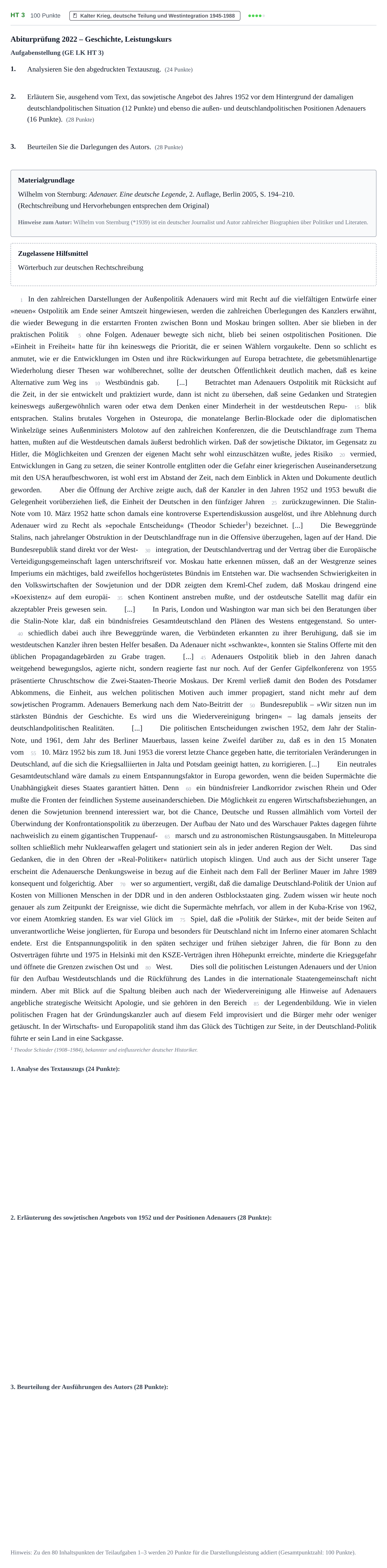 Aufgabenstellung: Aufgabe HT 3 · Abitur NRW Geschichte LK · Haupttermin 2022